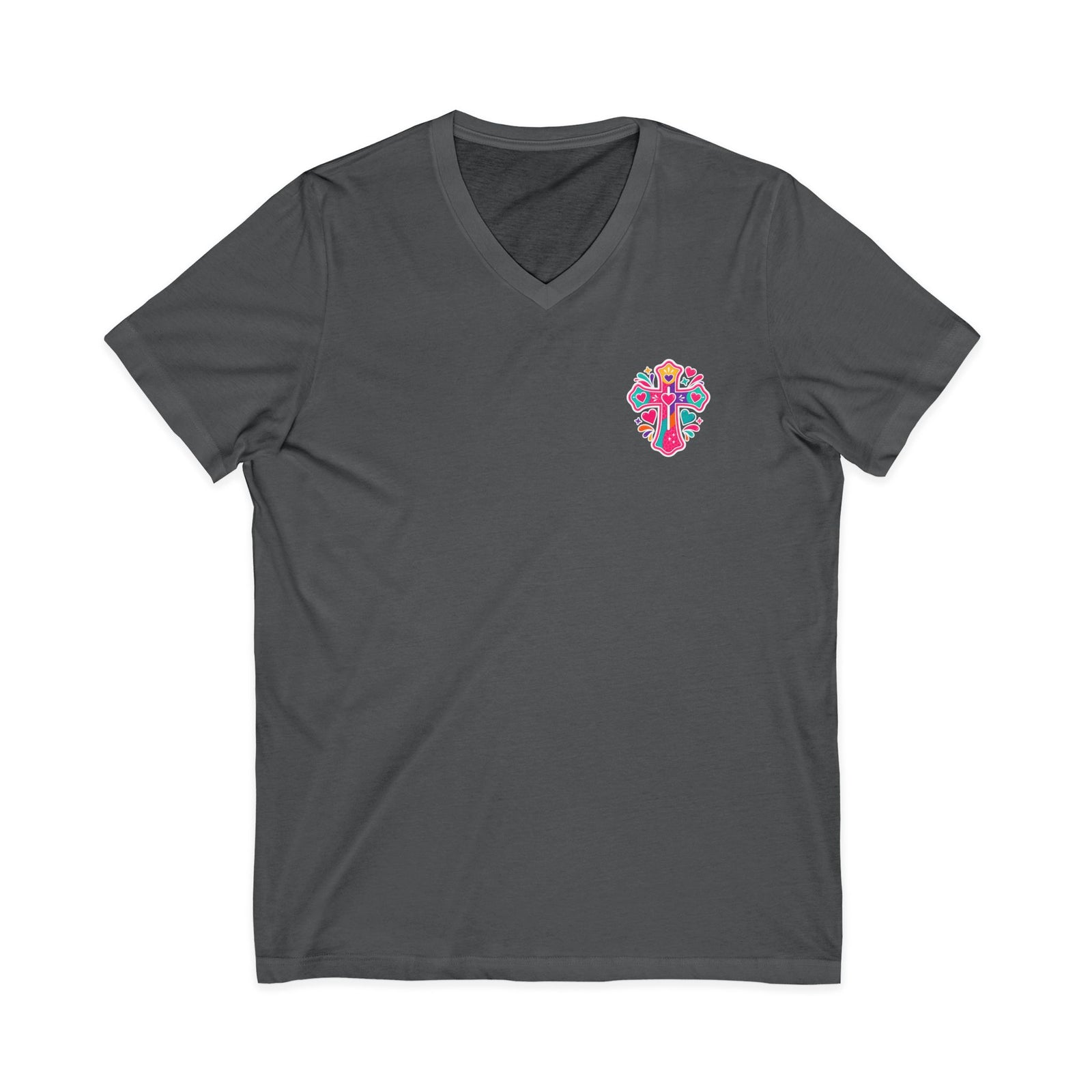 Christian V‑Neck Tee — "Warning I Tell Everyone About Jesus" Colorful Faith Shirt