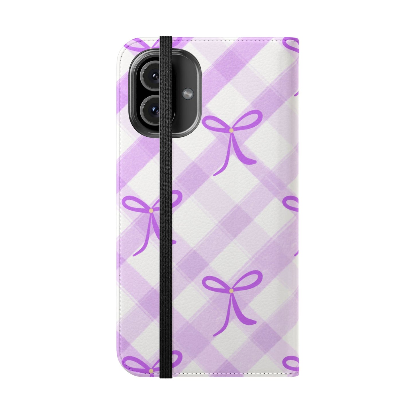 Christian Flip Phone Case — "Jesus Is My Lord and Savior" Purple Bow Plaid Wallet