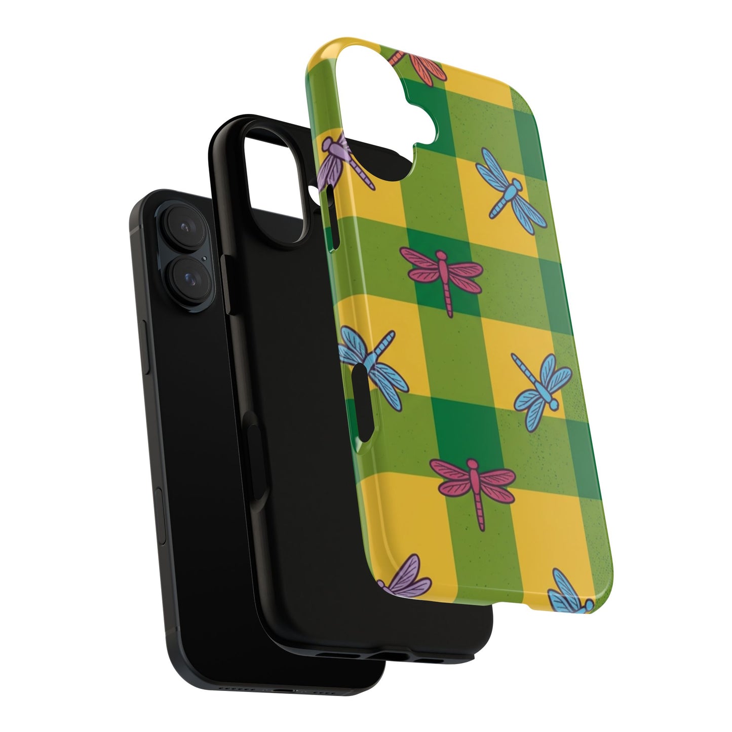 Dragonfly Check Phone Case — Colorful Plaid Protective Tough Case