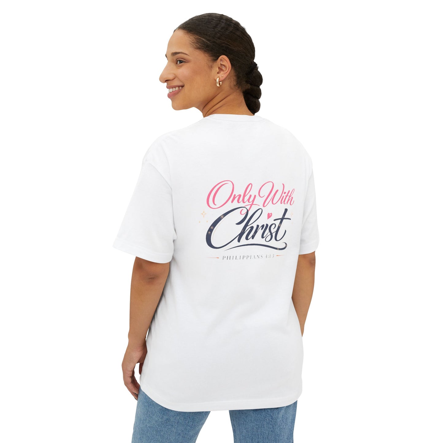 Faith Graphic Tee — "Only With Christ" Oversized Boxy T-Shirt