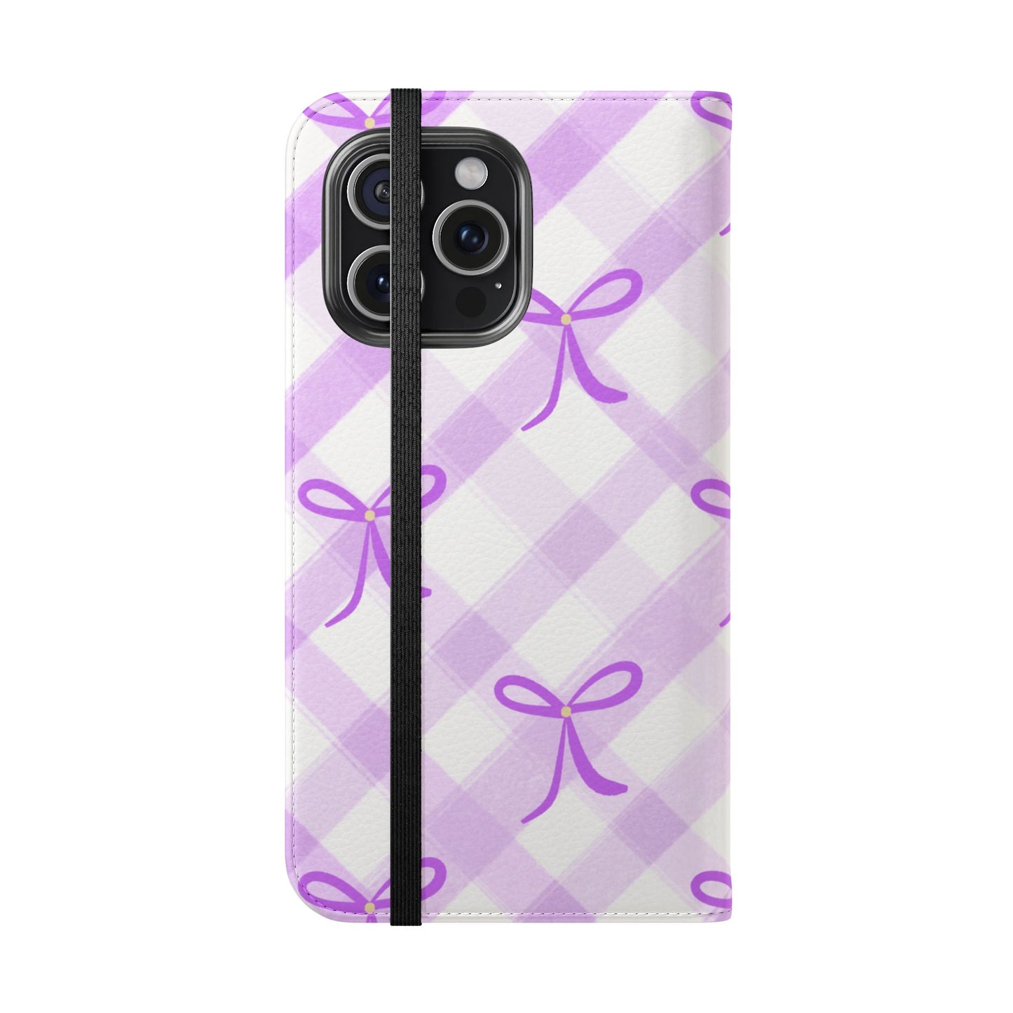 Christian Flip Phone Case — "Jesus Is My Lord and Savior" Purple Bow Plaid Wallet