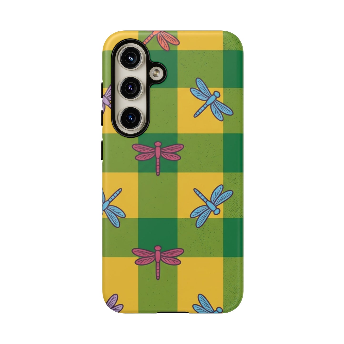 Dragonfly Check Phone Case — Colorful Plaid Protective Tough Case