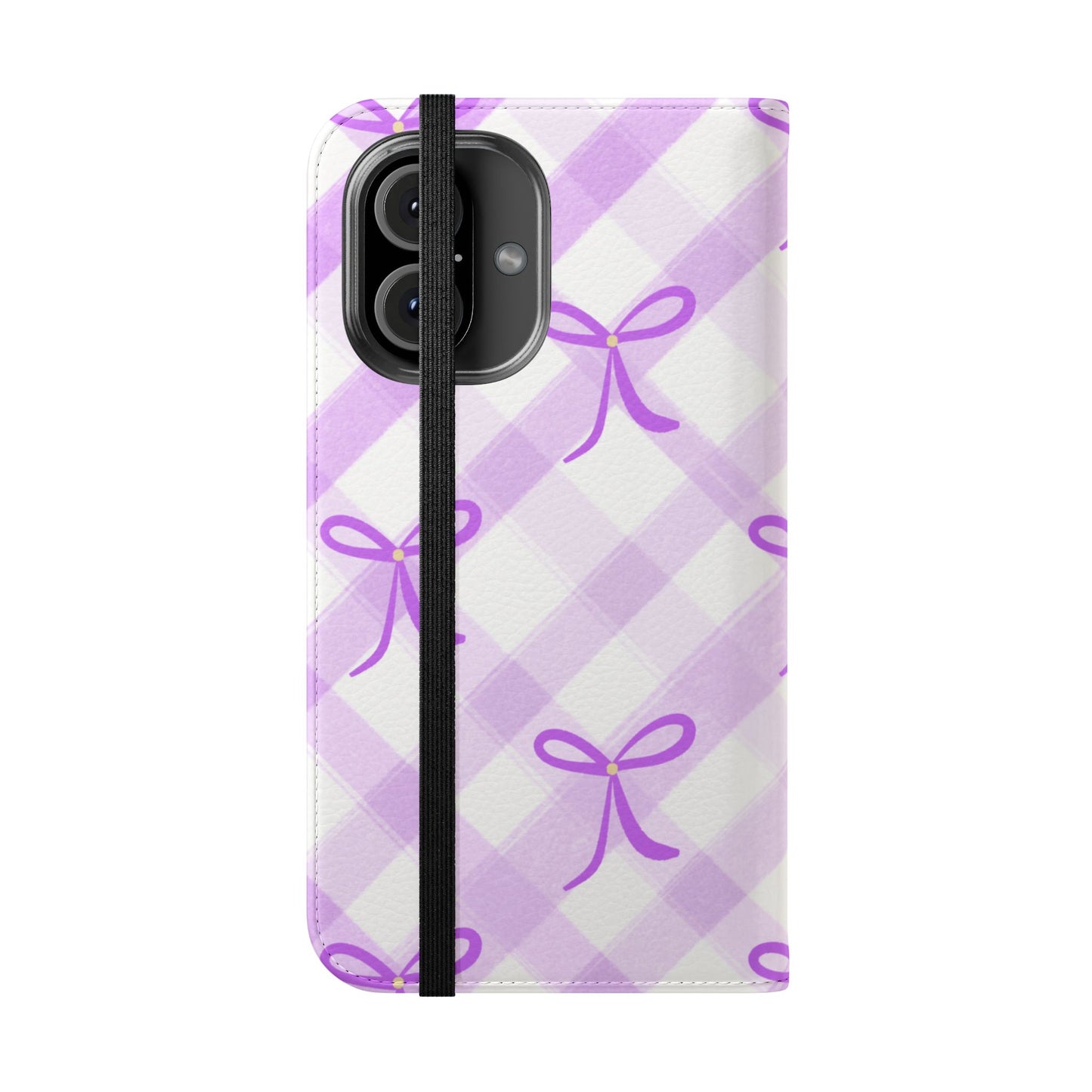 Christian Flip Phone Case — "Jesus Is My Lord and Savior" Purple Bow Plaid Wallet