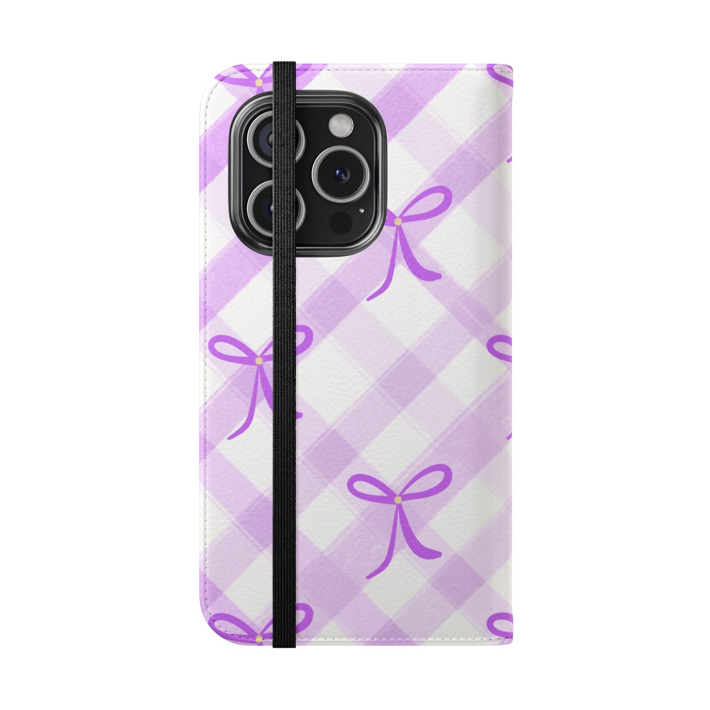 Christian Flip Phone Case — "Jesus Is My Lord and Savior" Purple Bow Plaid Wallet