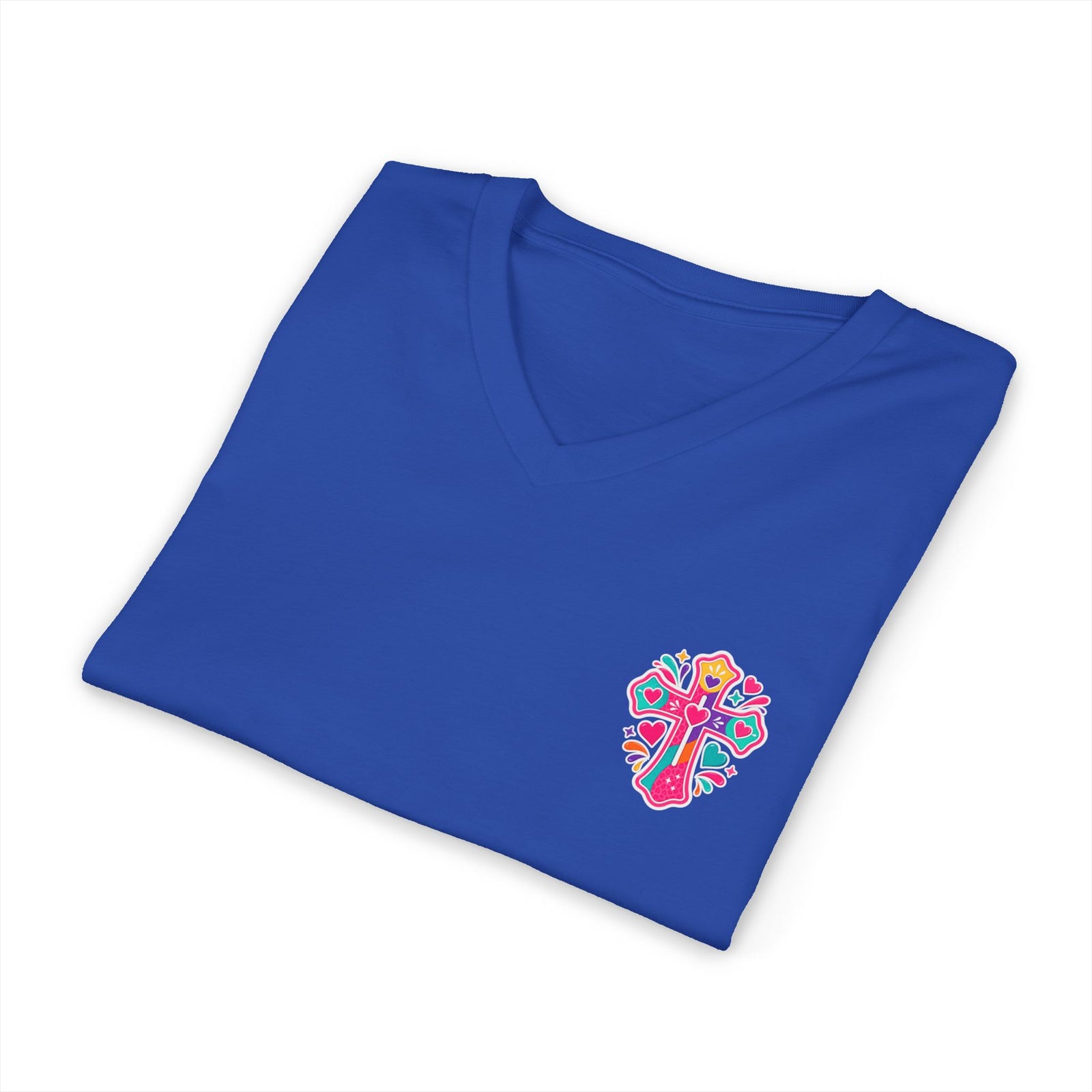 Christian V‑Neck Tee — "Warning I Tell Everyone About Jesus" Colorful Faith Shirt