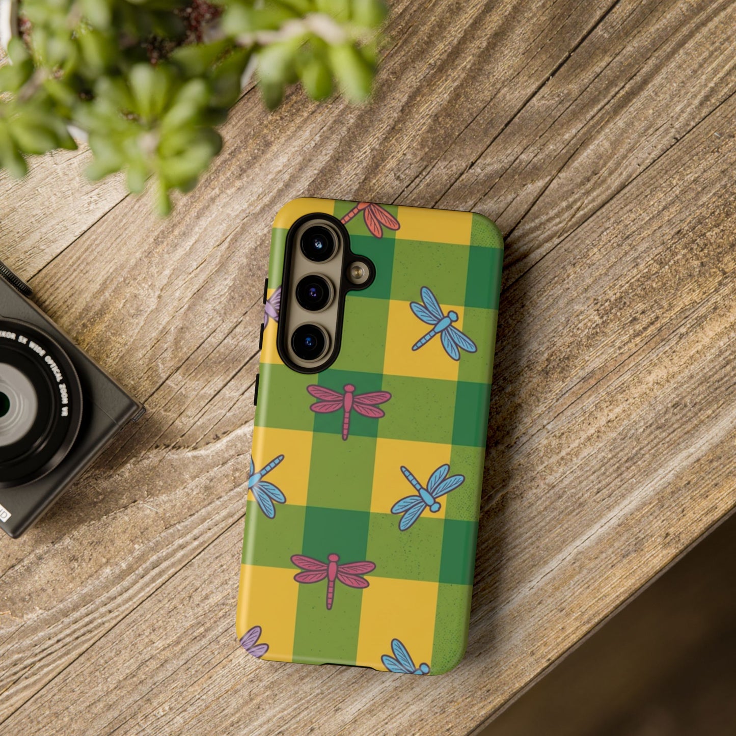 Dragonfly Check Phone Case — Colorful Plaid Protective Tough Case