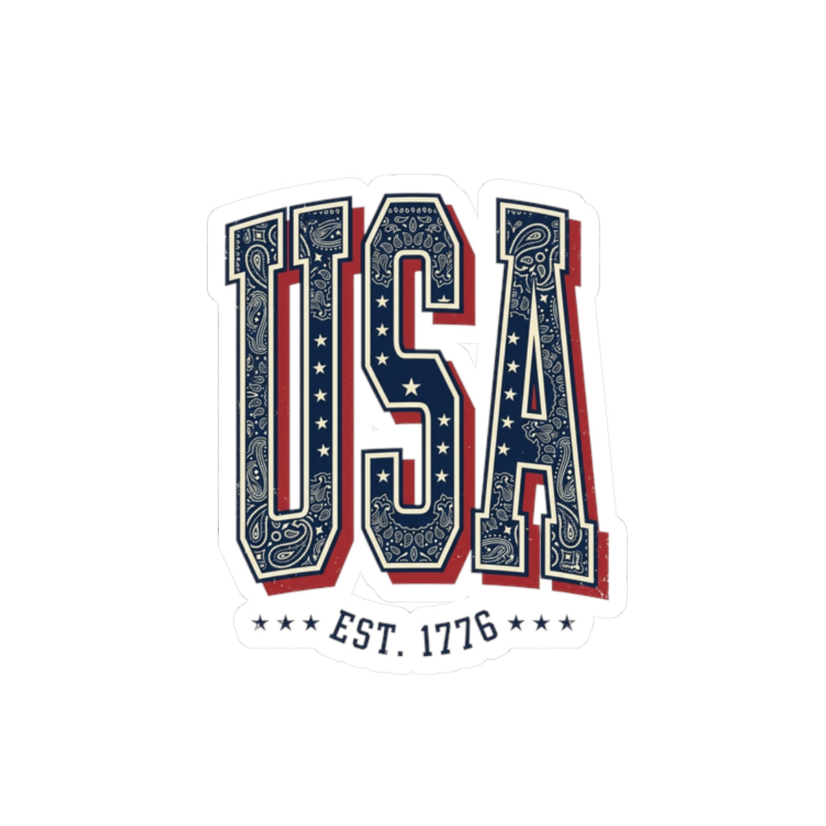 USA Patriotic Bandana Lettering Sticker | 4th of July Vintage Americana