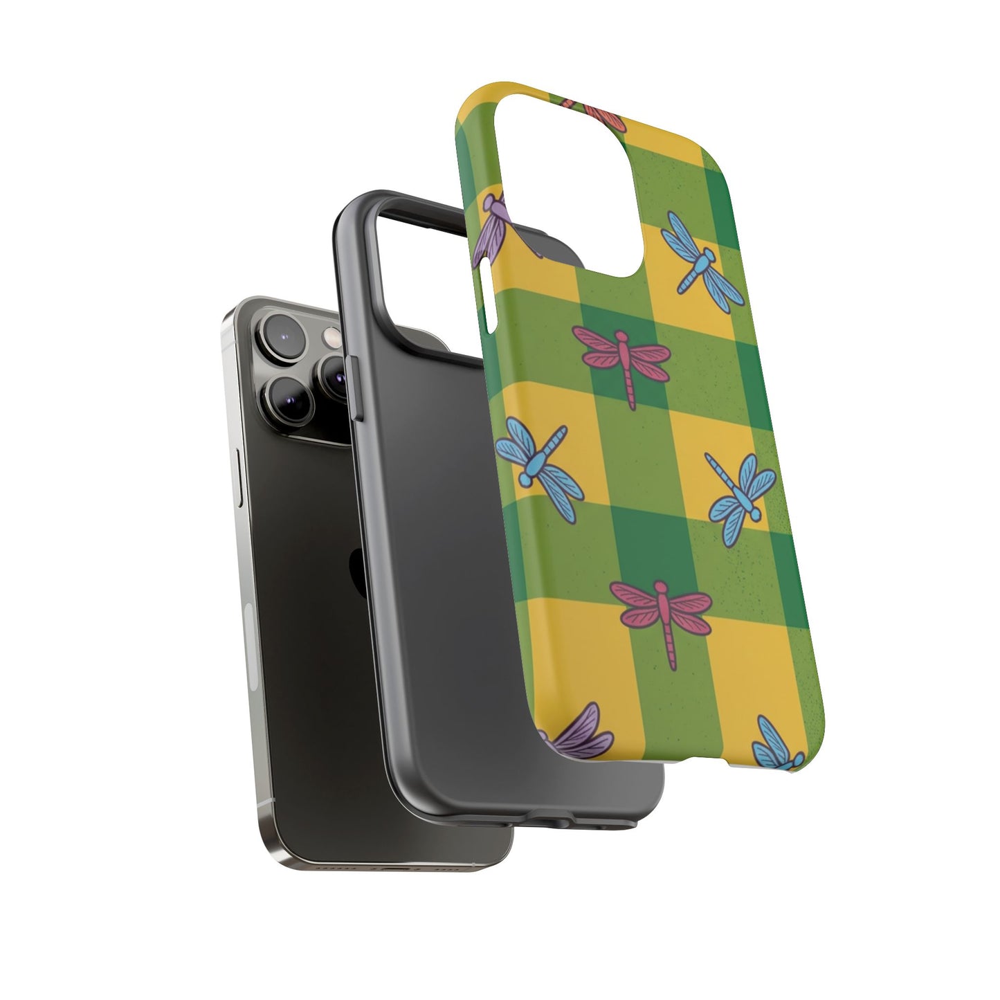Dragonfly Check Phone Case — Colorful Plaid Protective Tough Case