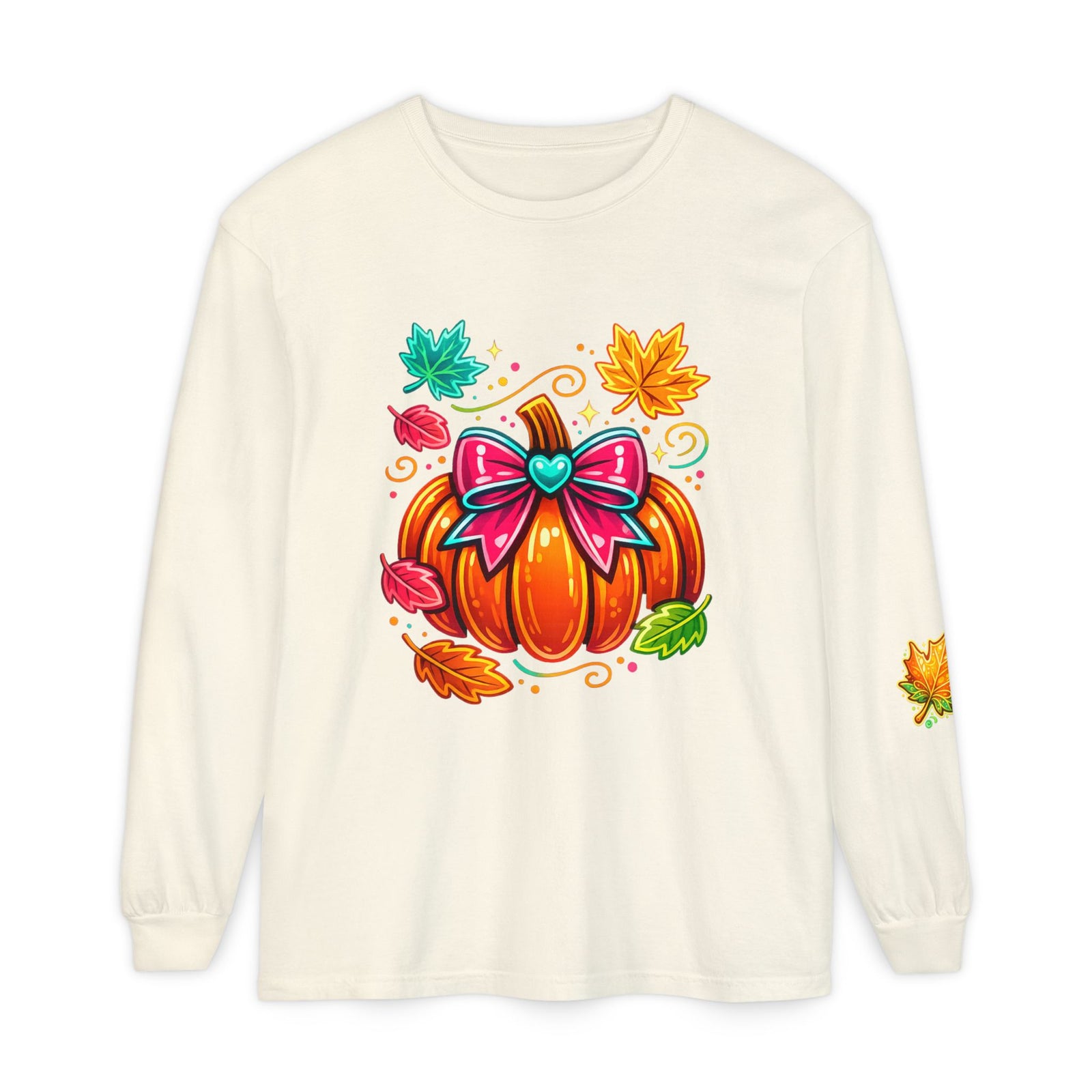 Autumn Pumpkin Bow Long Sleeve Tee