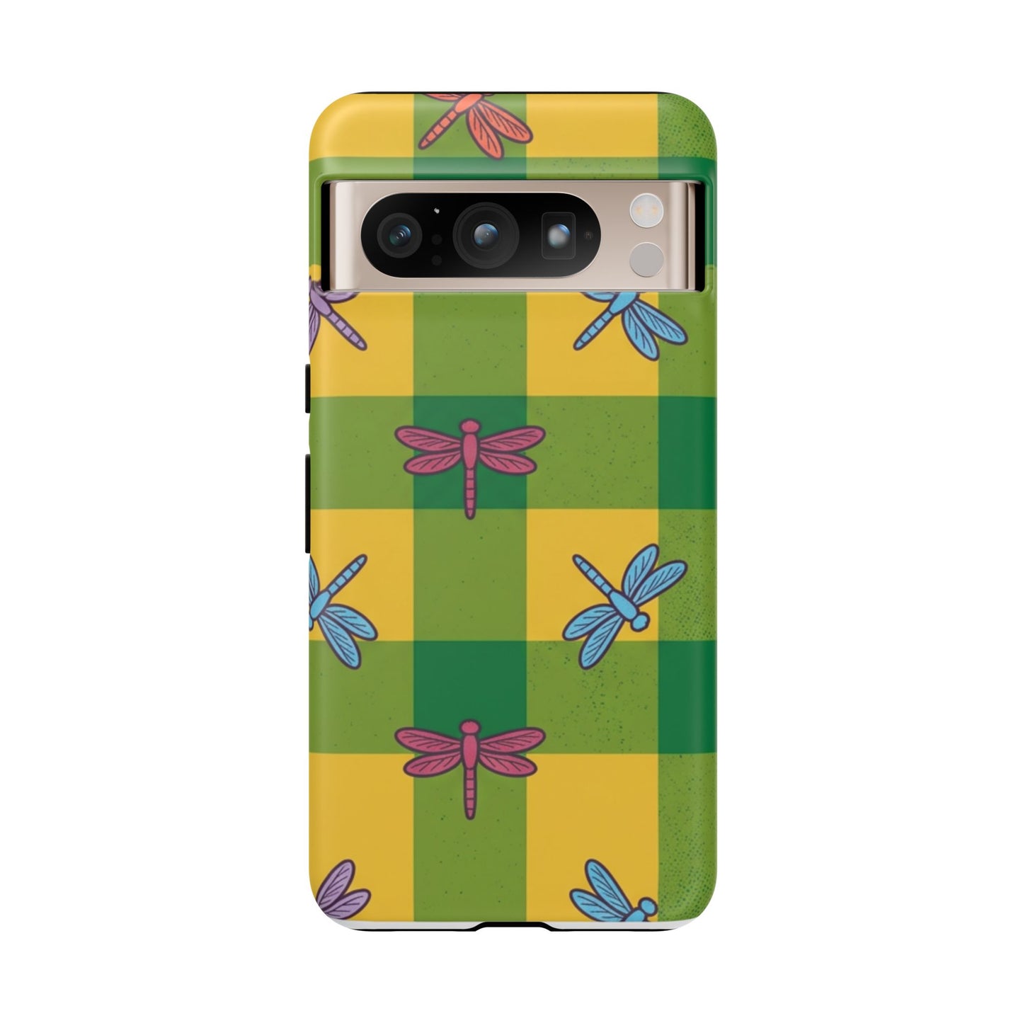 Dragonfly Check Phone Case — Colorful Plaid Protective Tough Case