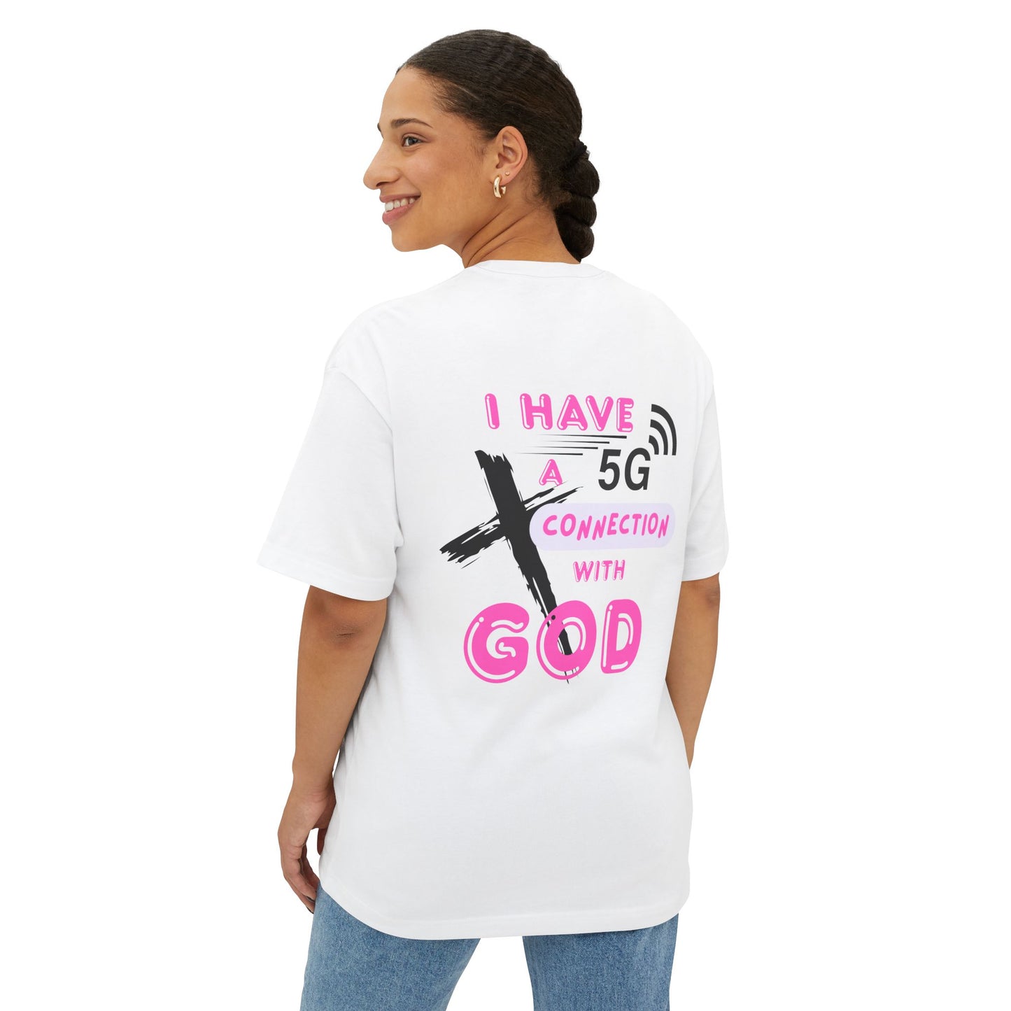 5G Connection with God Oversized Tee — Christian Graphic Boxy T-Shirt