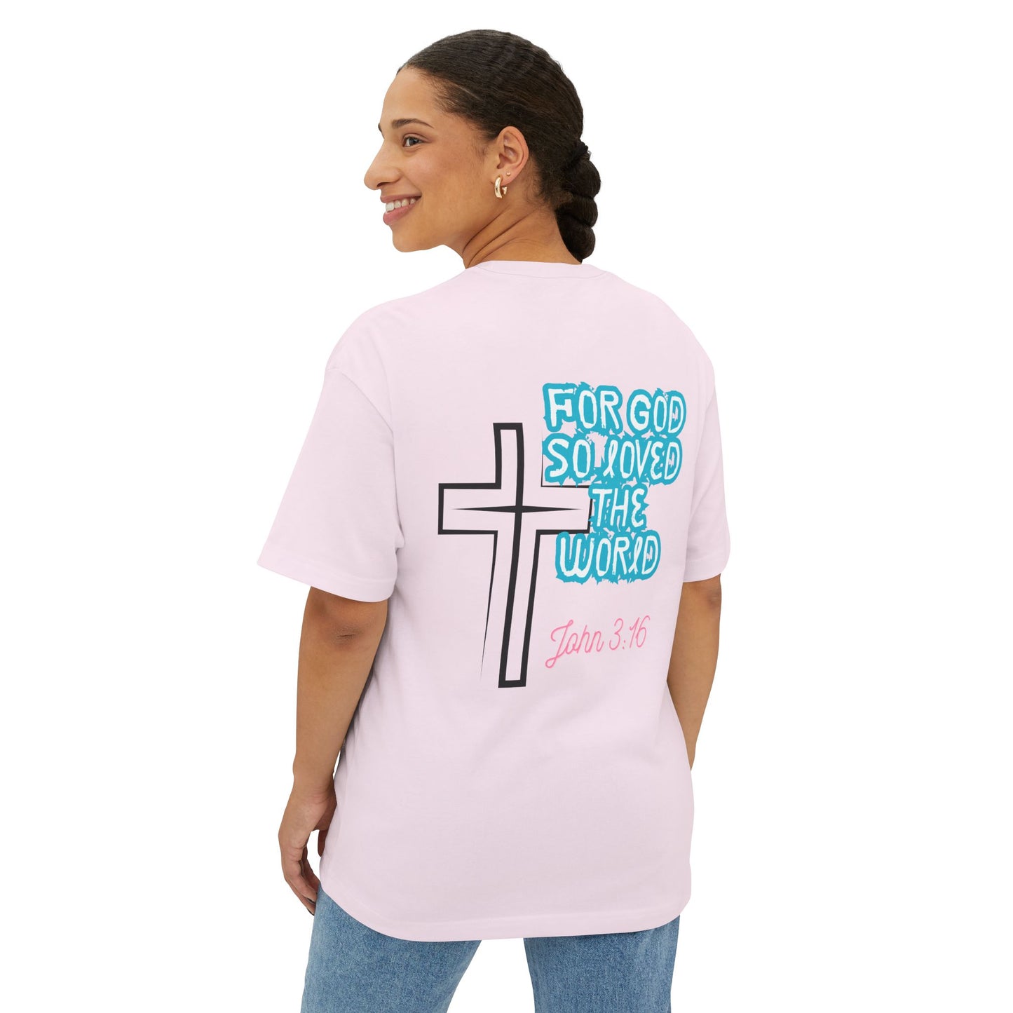 Christian Cross Tee — "For God So Loved the World" John 3:16 Oversized Shirt