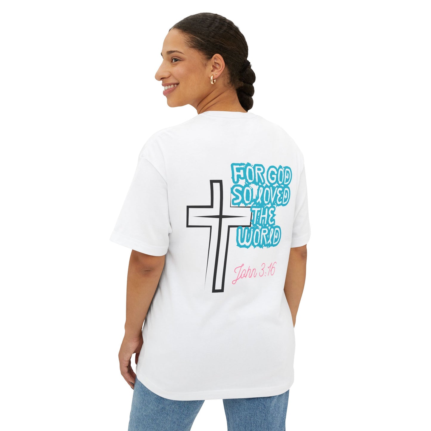 Christian Cross Tee — "For God So Loved the World" John 3:16 Oversized Shirt