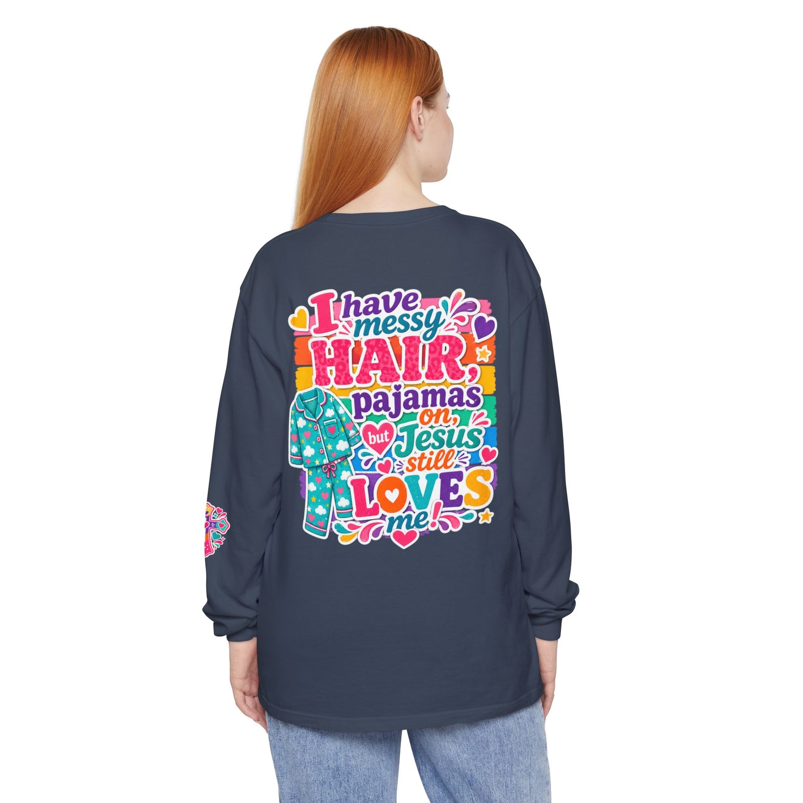 Christian Pajama Graphic Long Sleeve Tee — "...Jesus Still Loves Me"