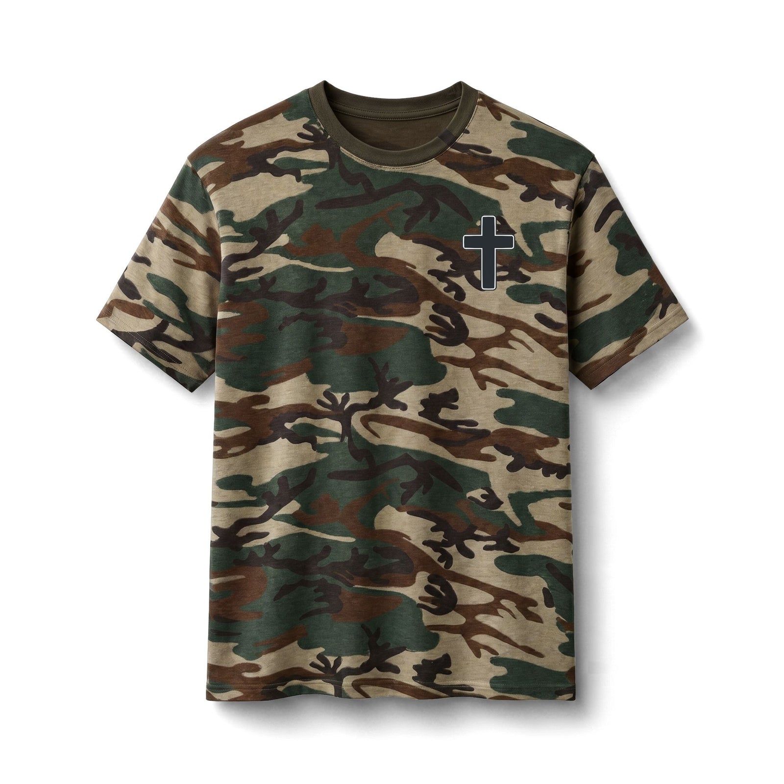 Camo Cross Tee – "Made to worship in All Seasons" Graphic Cotton Shirt