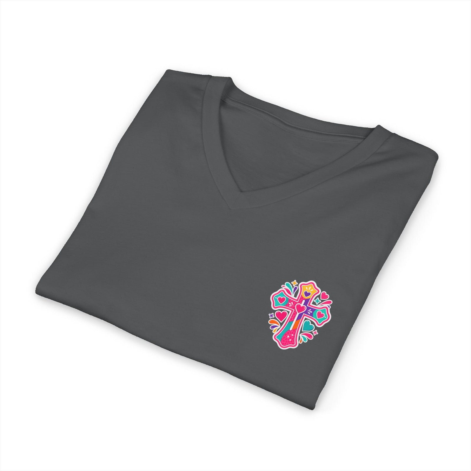 Christian V‑Neck Tee — "Warning I Tell Everyone About Jesus" Colorful Faith Shirt