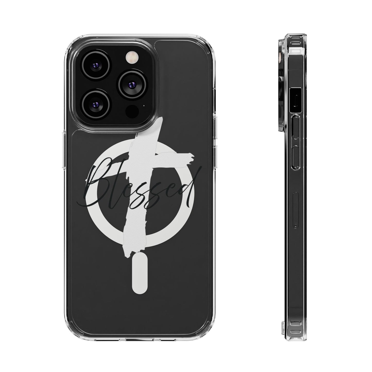 Clear Magnetic Phone Case — "Blessed" Cross Graphic