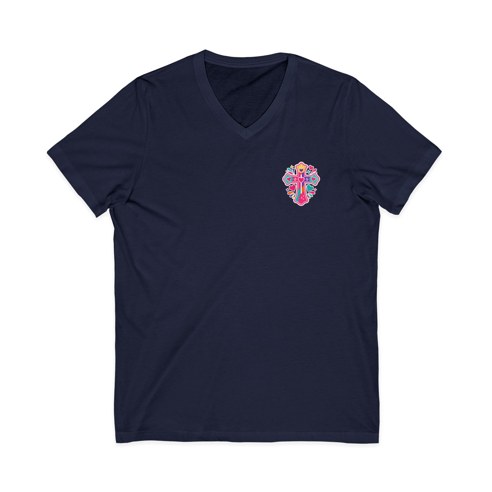 Christian V‑Neck Tee — "Warning I Tell Everyone About Jesus" Colorful Faith Shirt