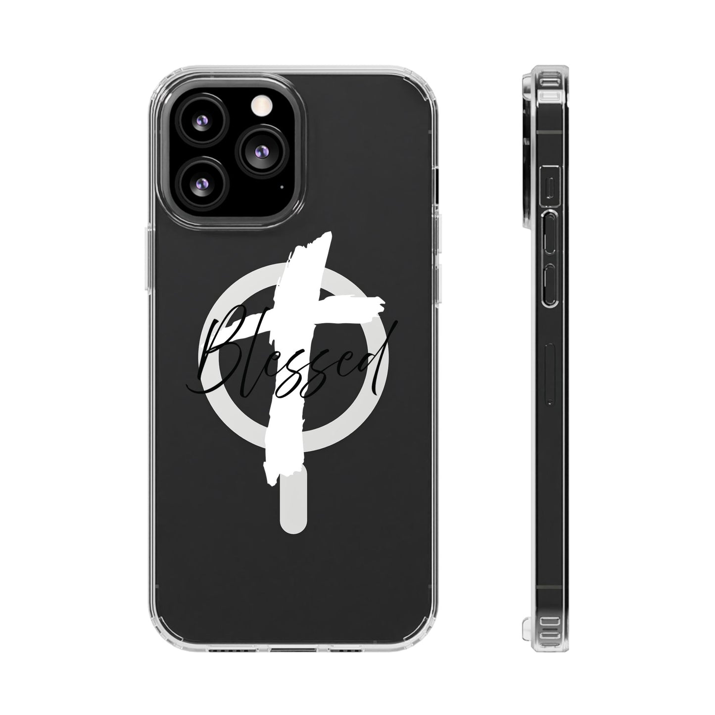Clear Magnetic Phone Case — "Blessed" Cross Graphic