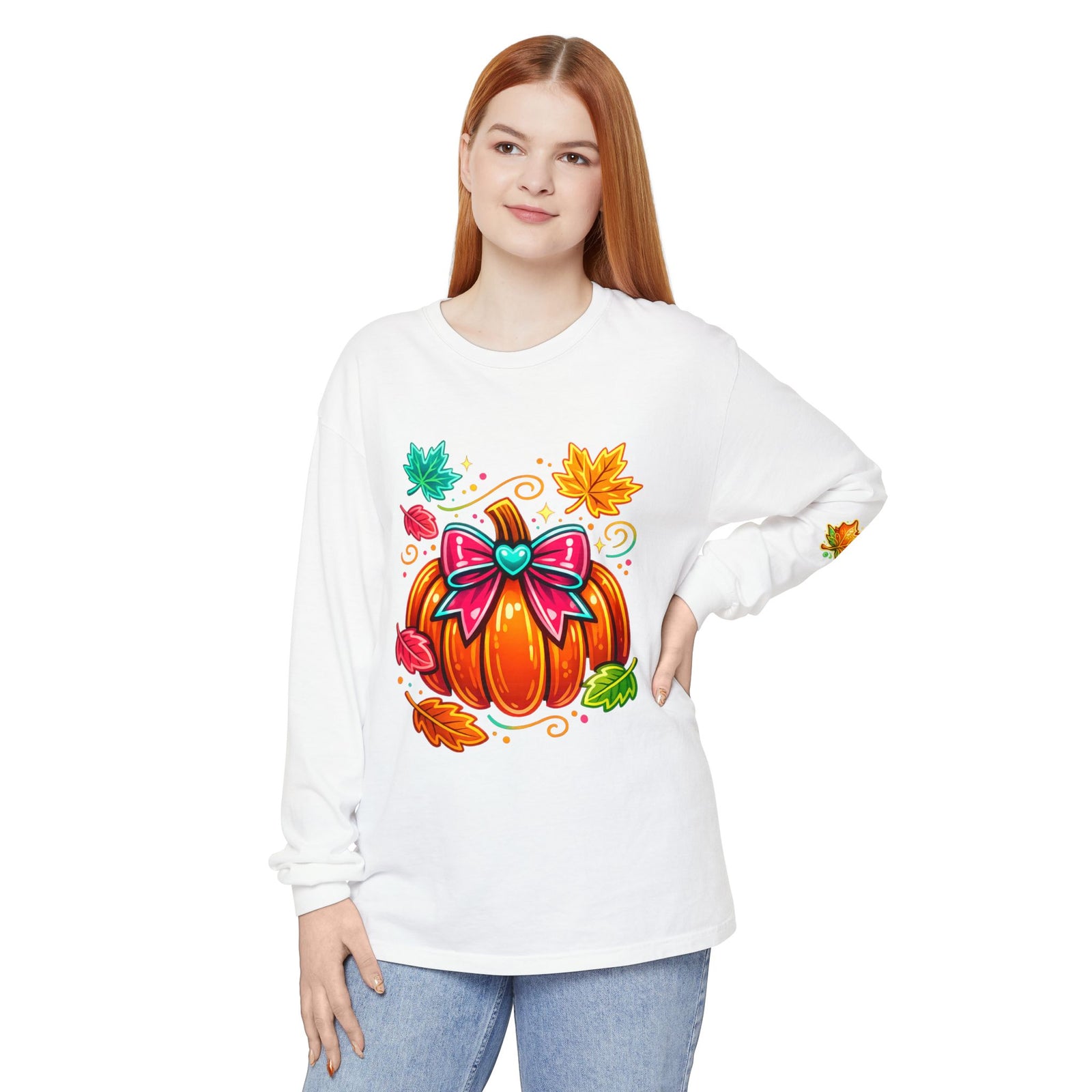 Autumn Pumpkin Bow Long Sleeve Tee
