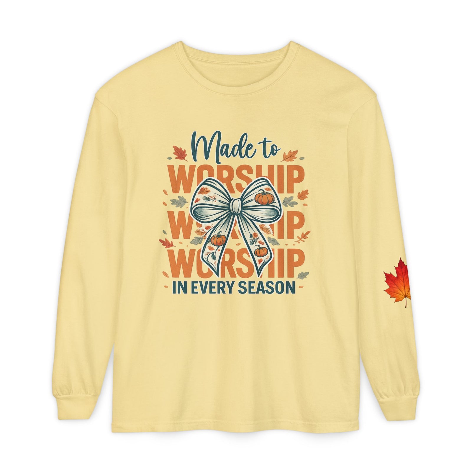 Long Sleeve Tee — "Made to Worship in Every Season" Fall Faith Shirt