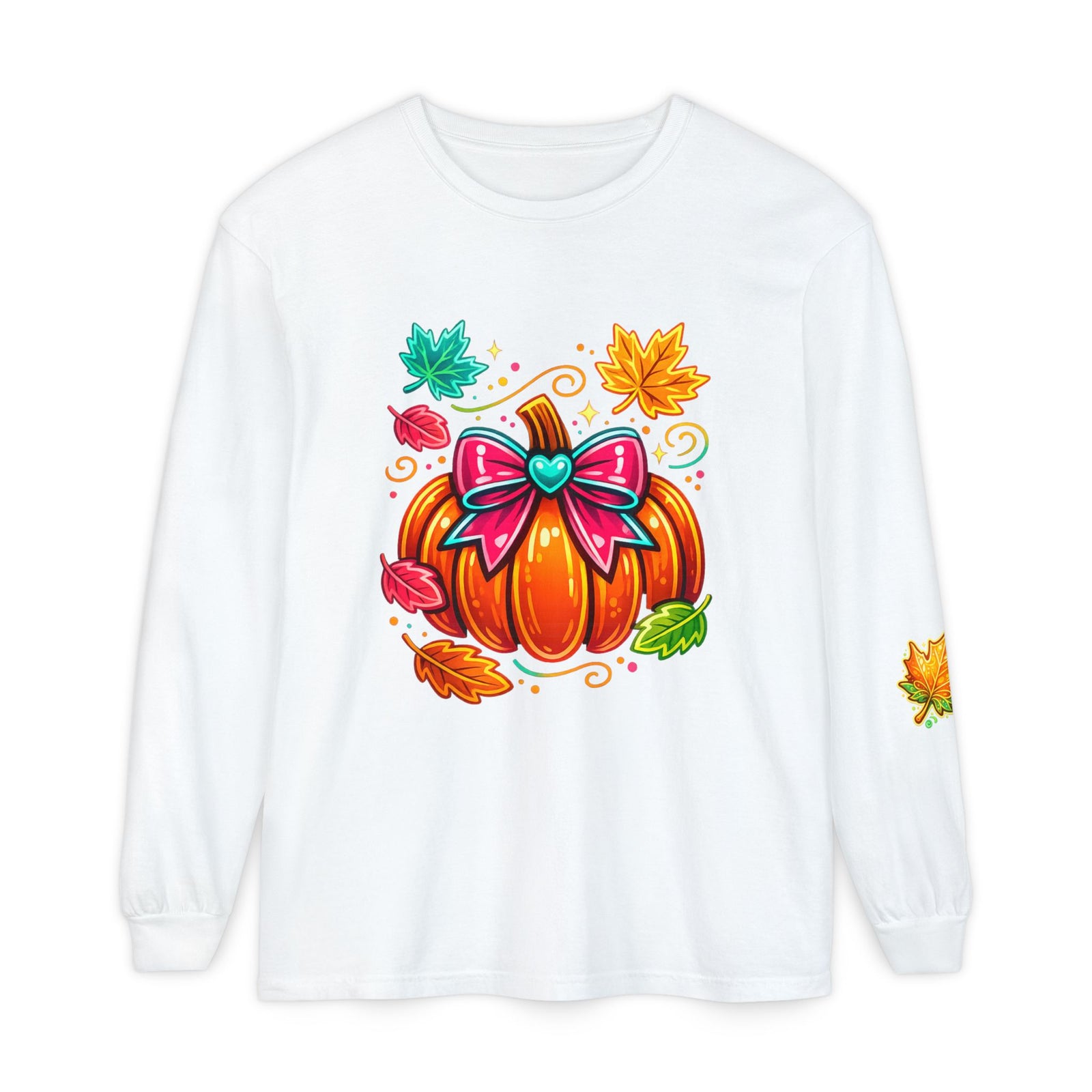 Autumn Pumpkin Bow Long Sleeve Tee
