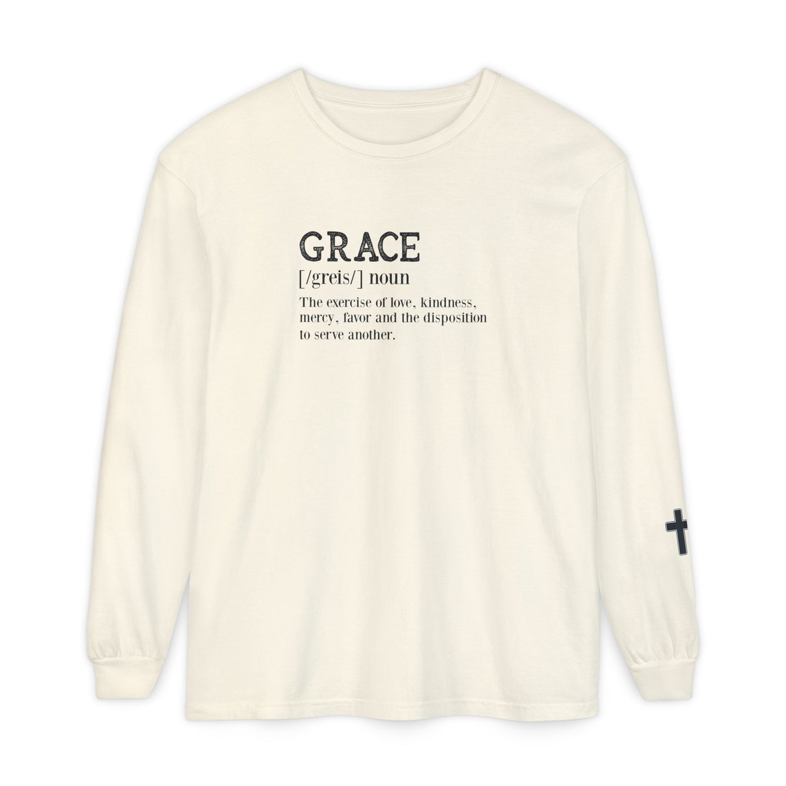 Grace Definition Long Sleeve Shirt — Christian Faith Cross Tee