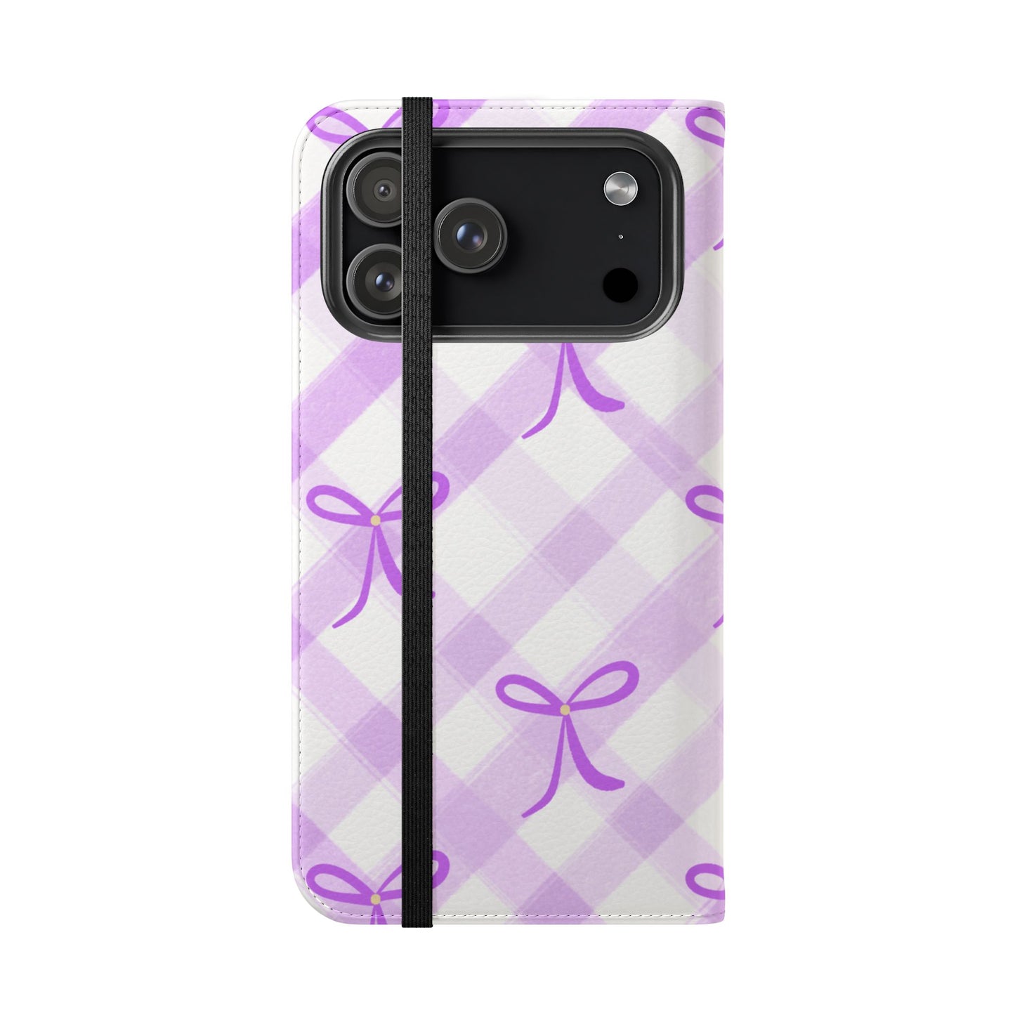 Christian Flip Phone Case — "Jesus Is My Lord and Savior" Purple Bow Plaid Wallet