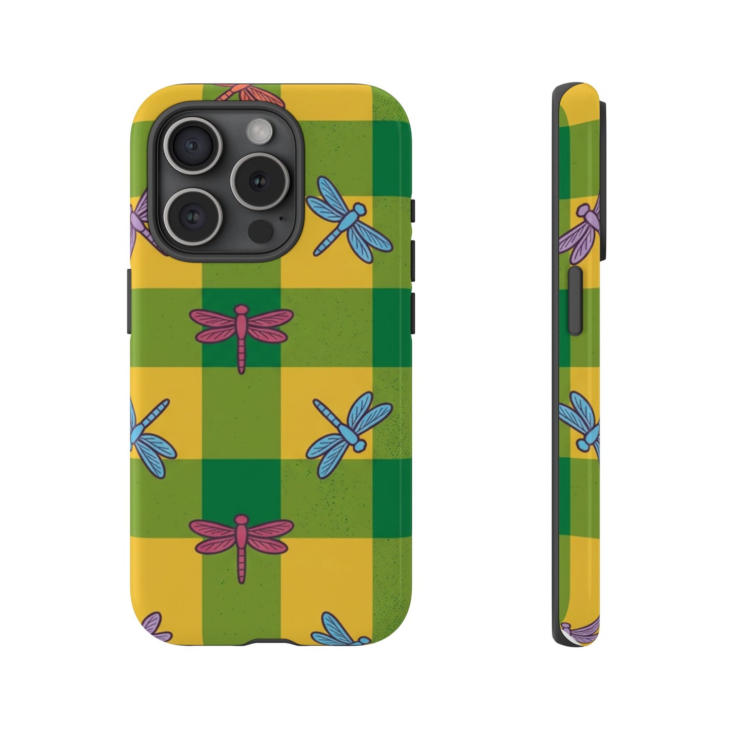 Dragonfly Check Phone Case — Colorful Plaid Protective Tough Case