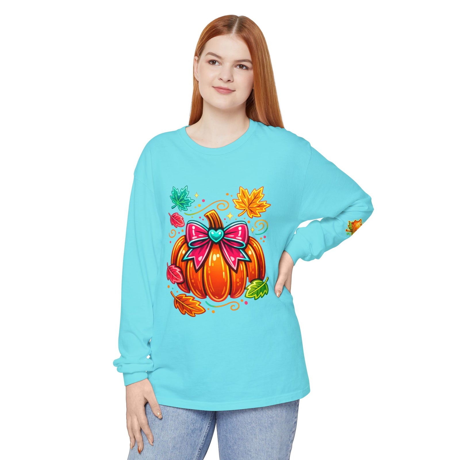Autumn Pumpkin Bow Long Sleeve Tee