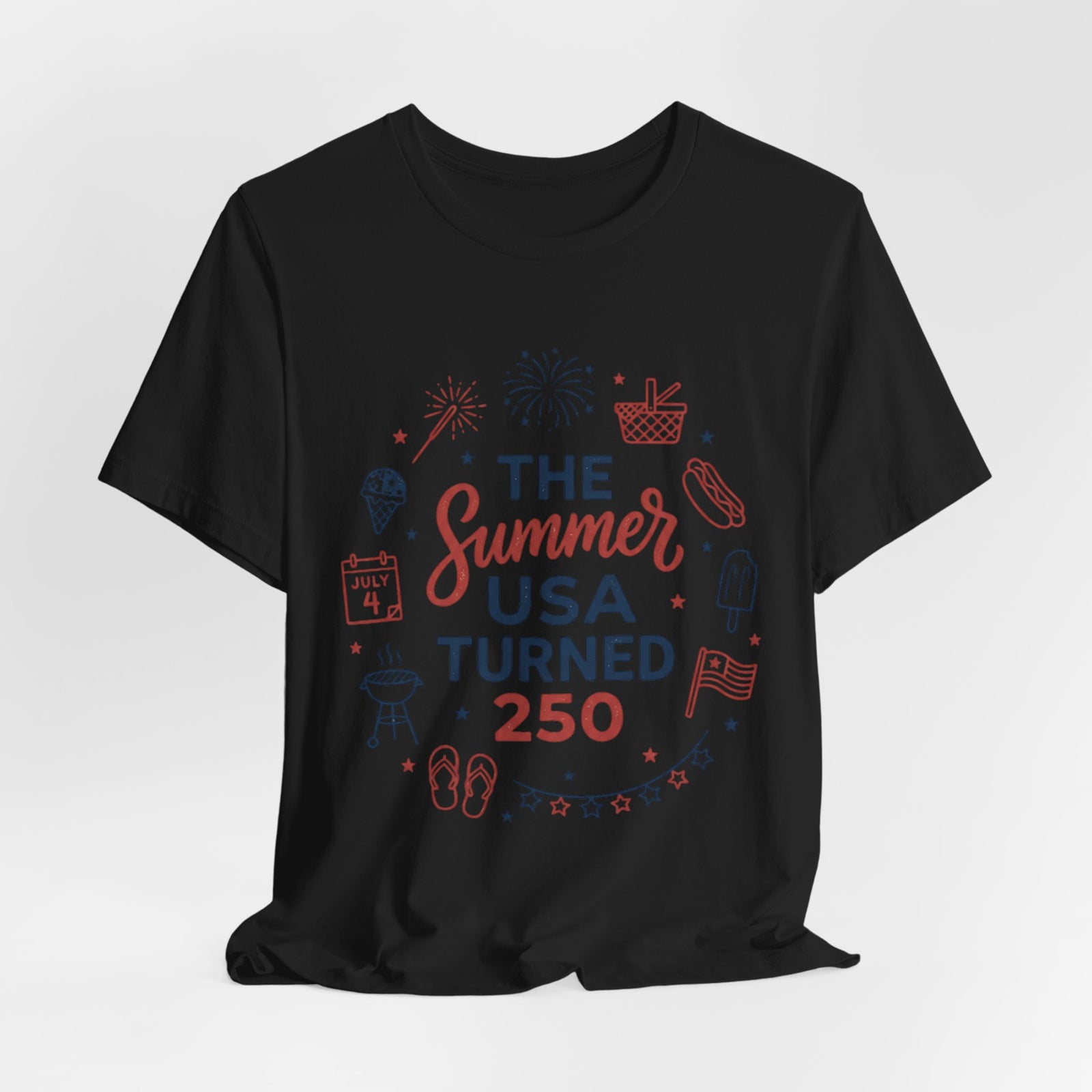 Patriotic Summer USA 250 Tee | Vintage Americana stars, red white blue