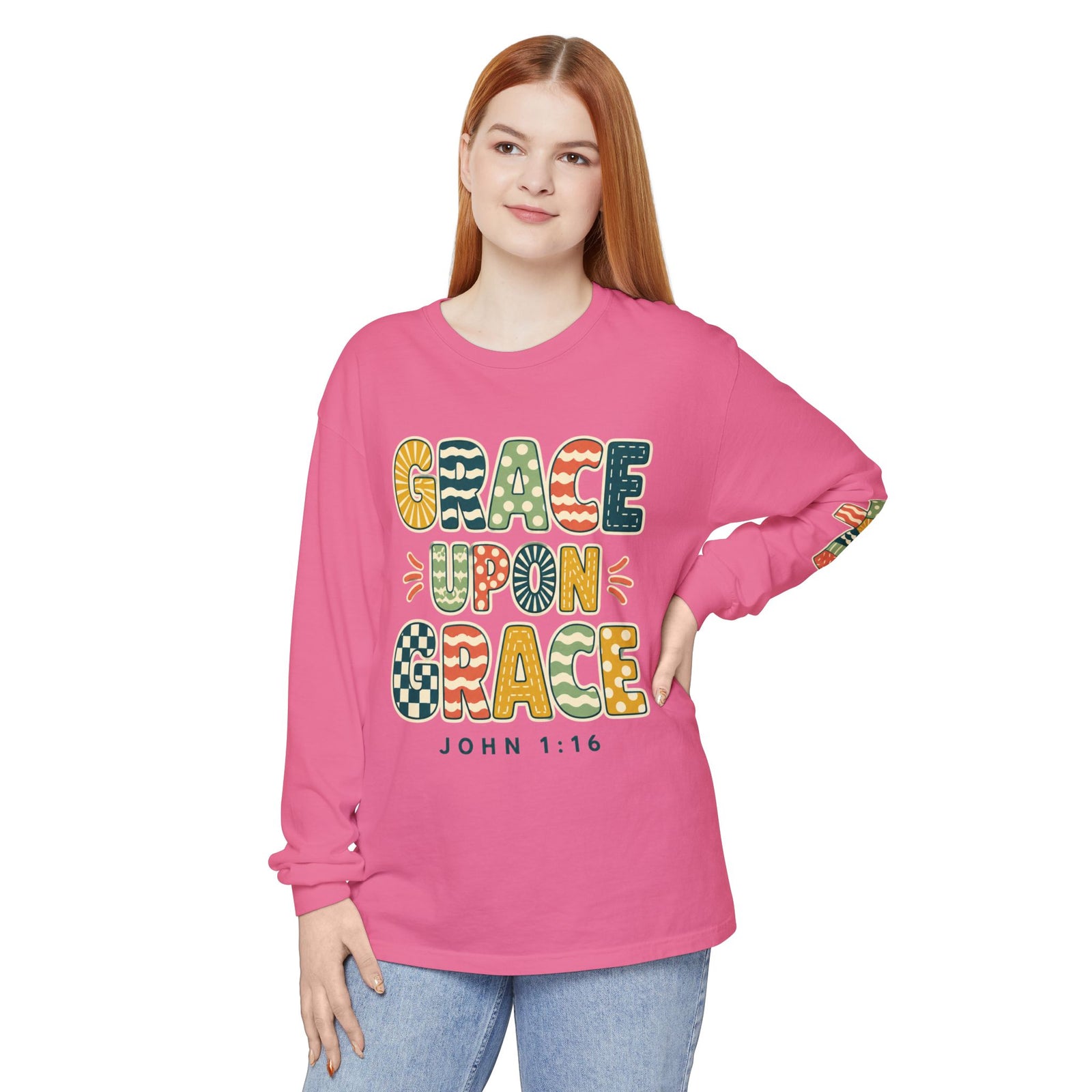 Grace Upon Grace Long Sleeve T-Shirt — John 1:16 Christian Tee