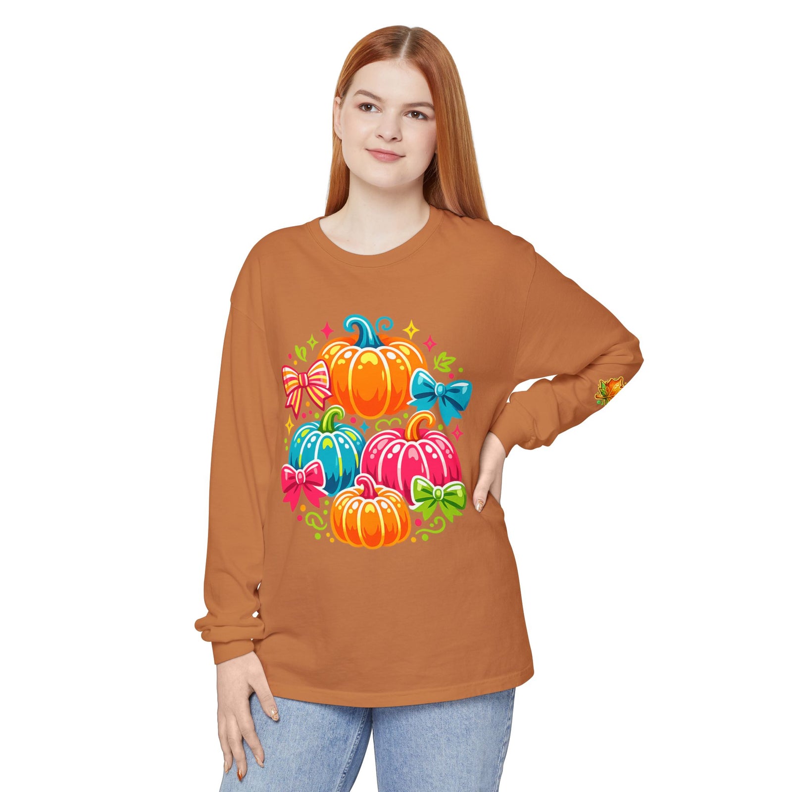 Cute Colorful Pumpkins Long Sleeve Tee — Fall Pumpkin Patch Graphic