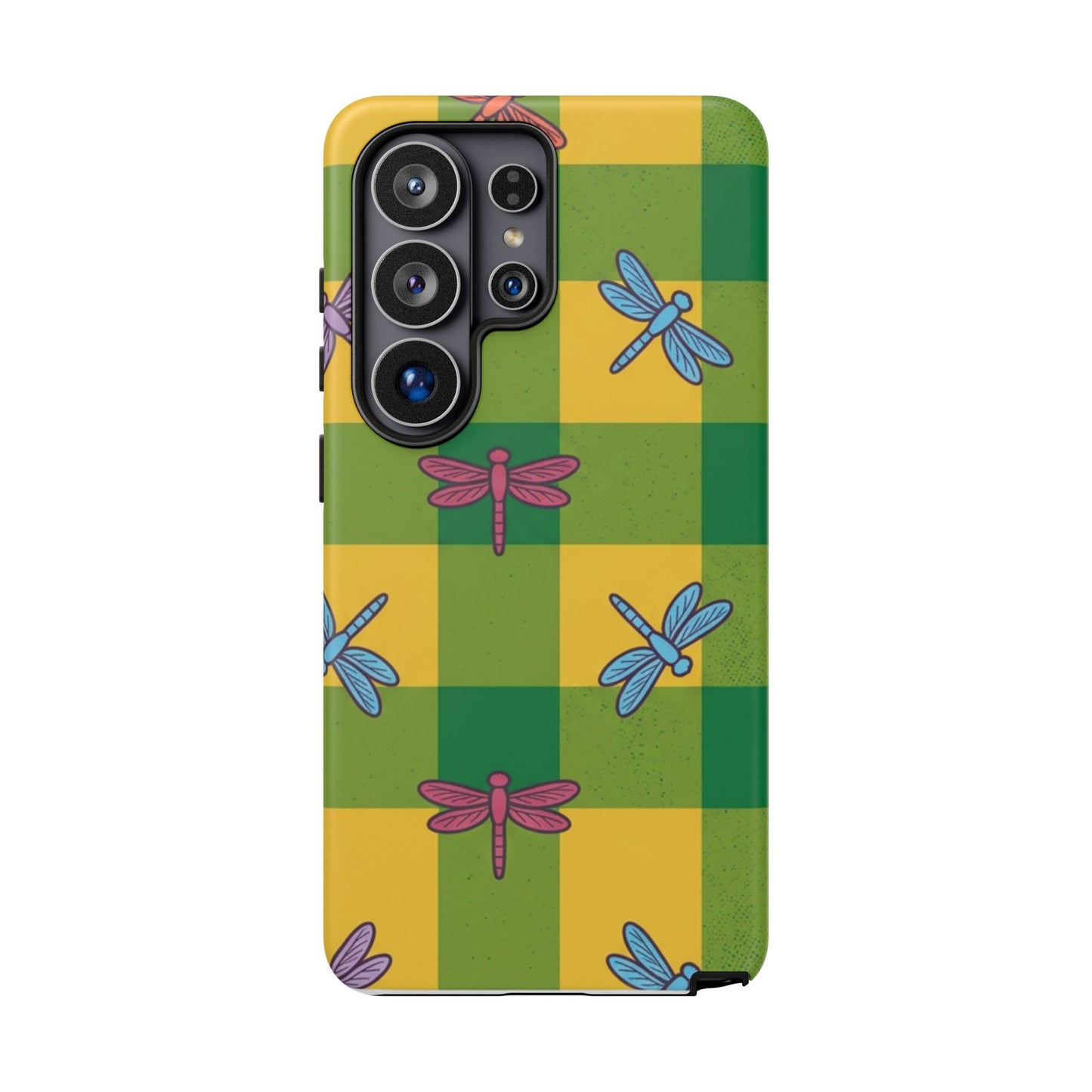 Dragonfly Check Phone Case — Colorful Plaid Protective Tough Case