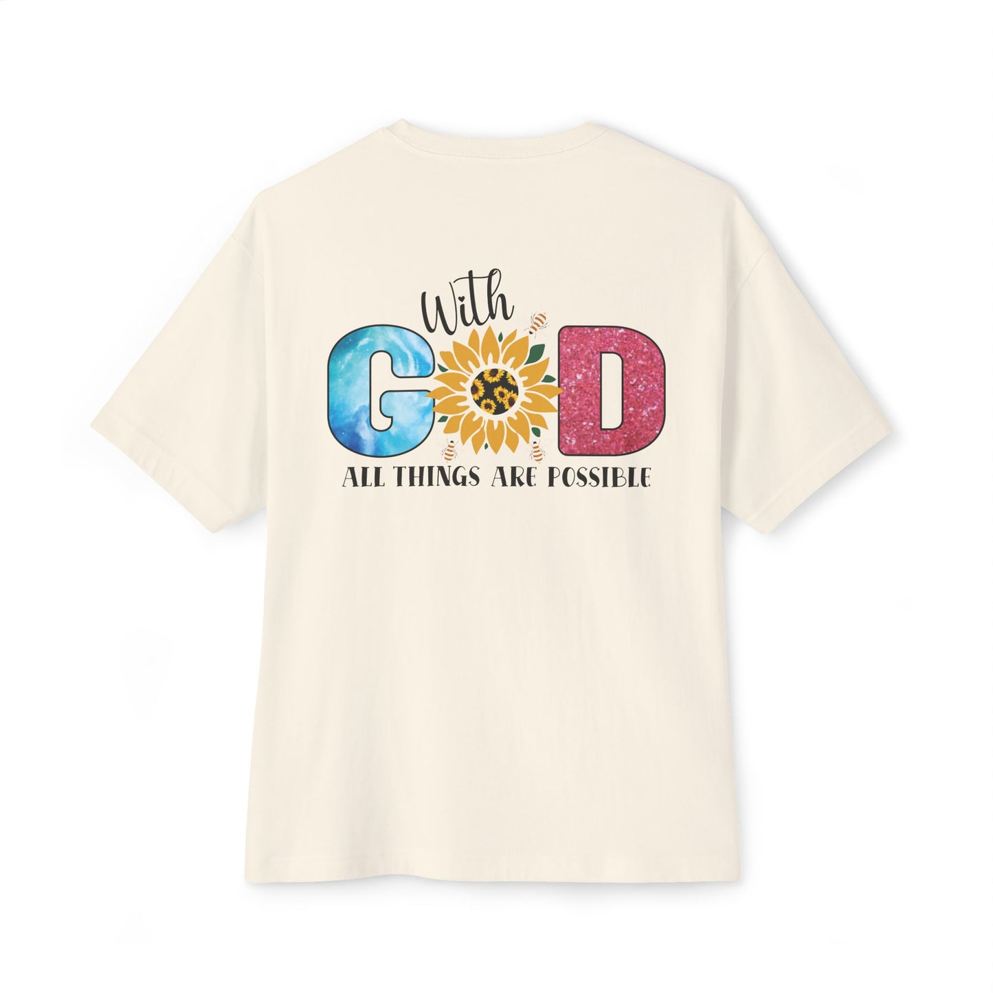 With God Tee — 'All Things Are Possible' Floral Sunflower Faith T-Shirt