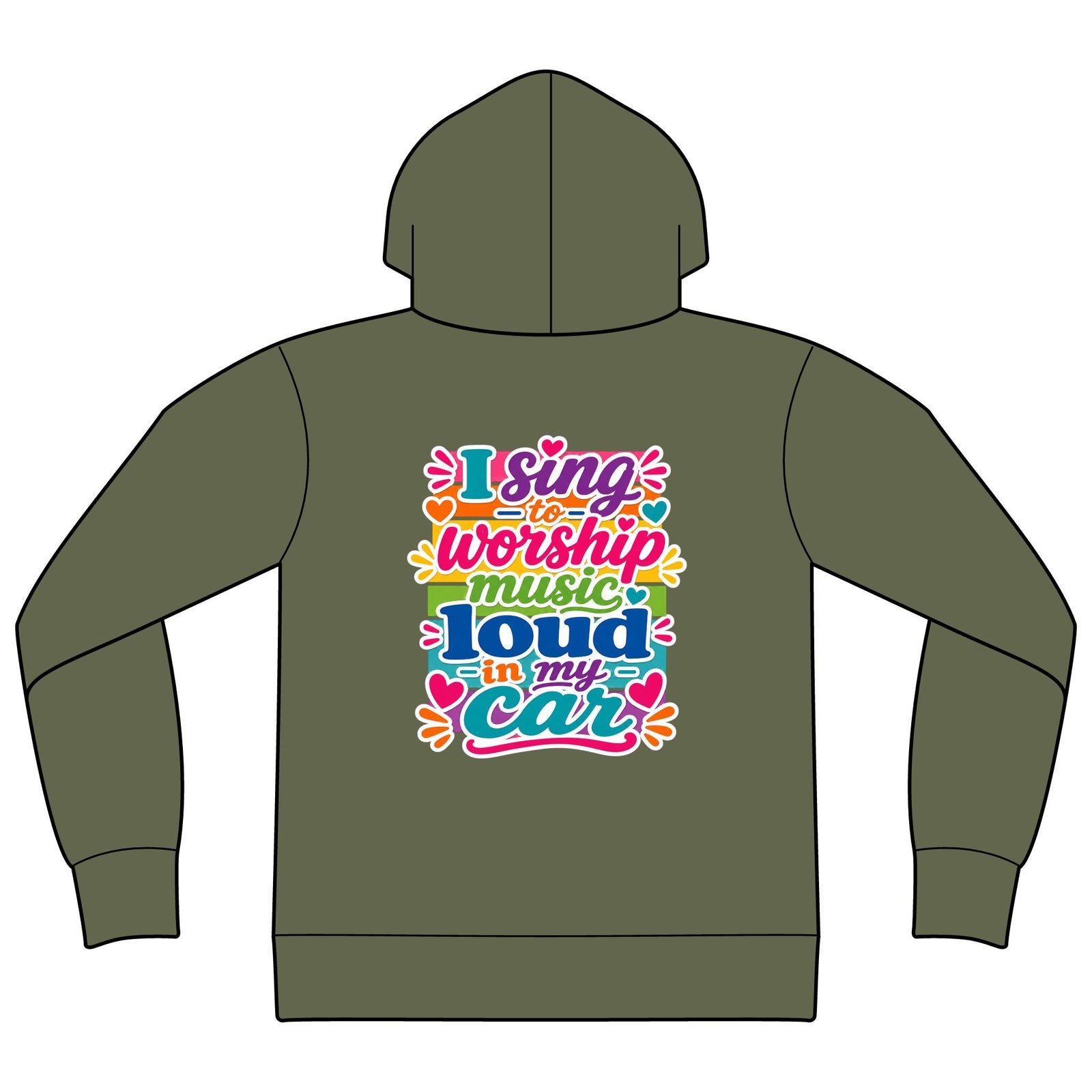 Worship Music Hoodie — "I Sing to Worship Music Loud in My Car" Graphic Hoodie