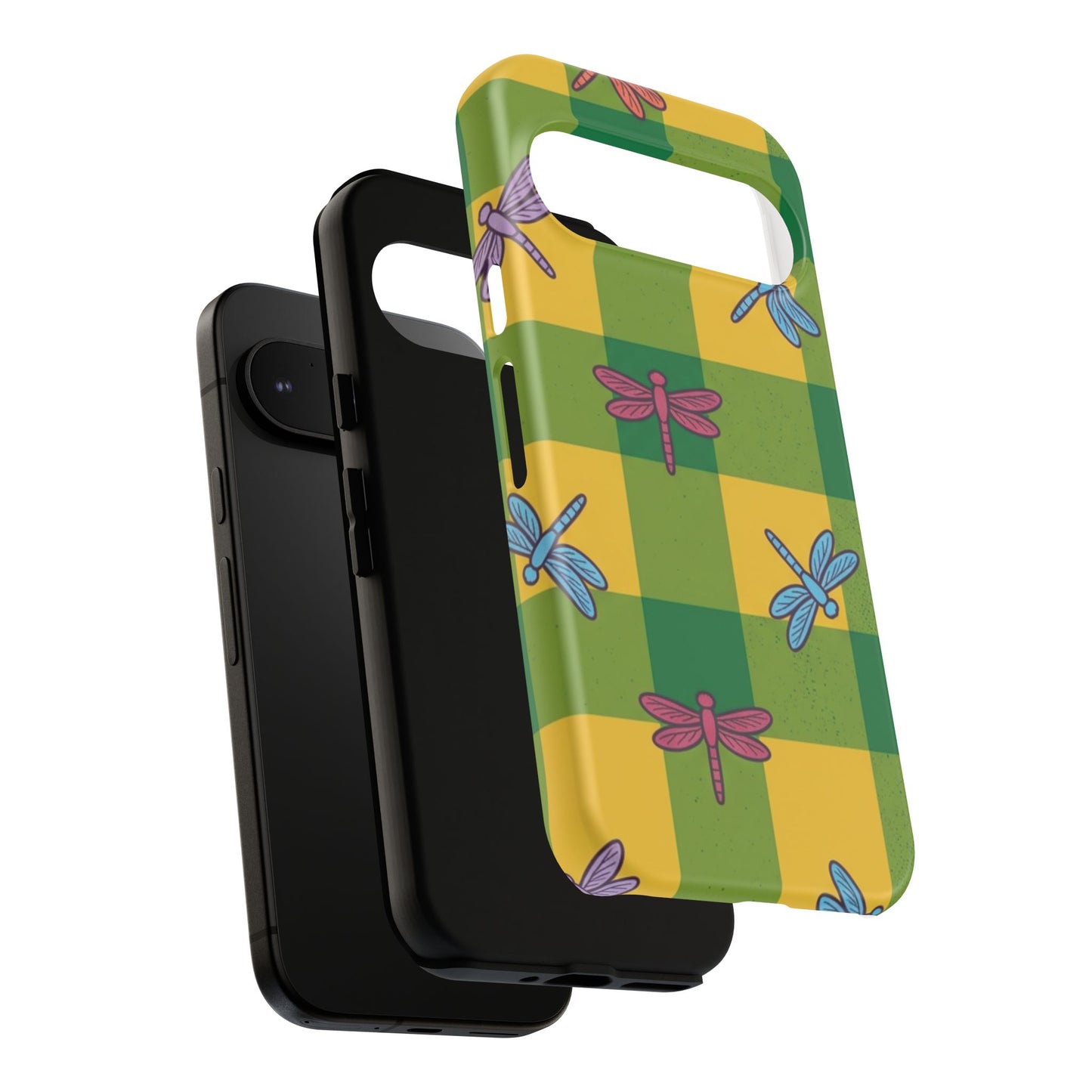 Dragonfly Check Phone Case — Colorful Plaid Protective Tough Case