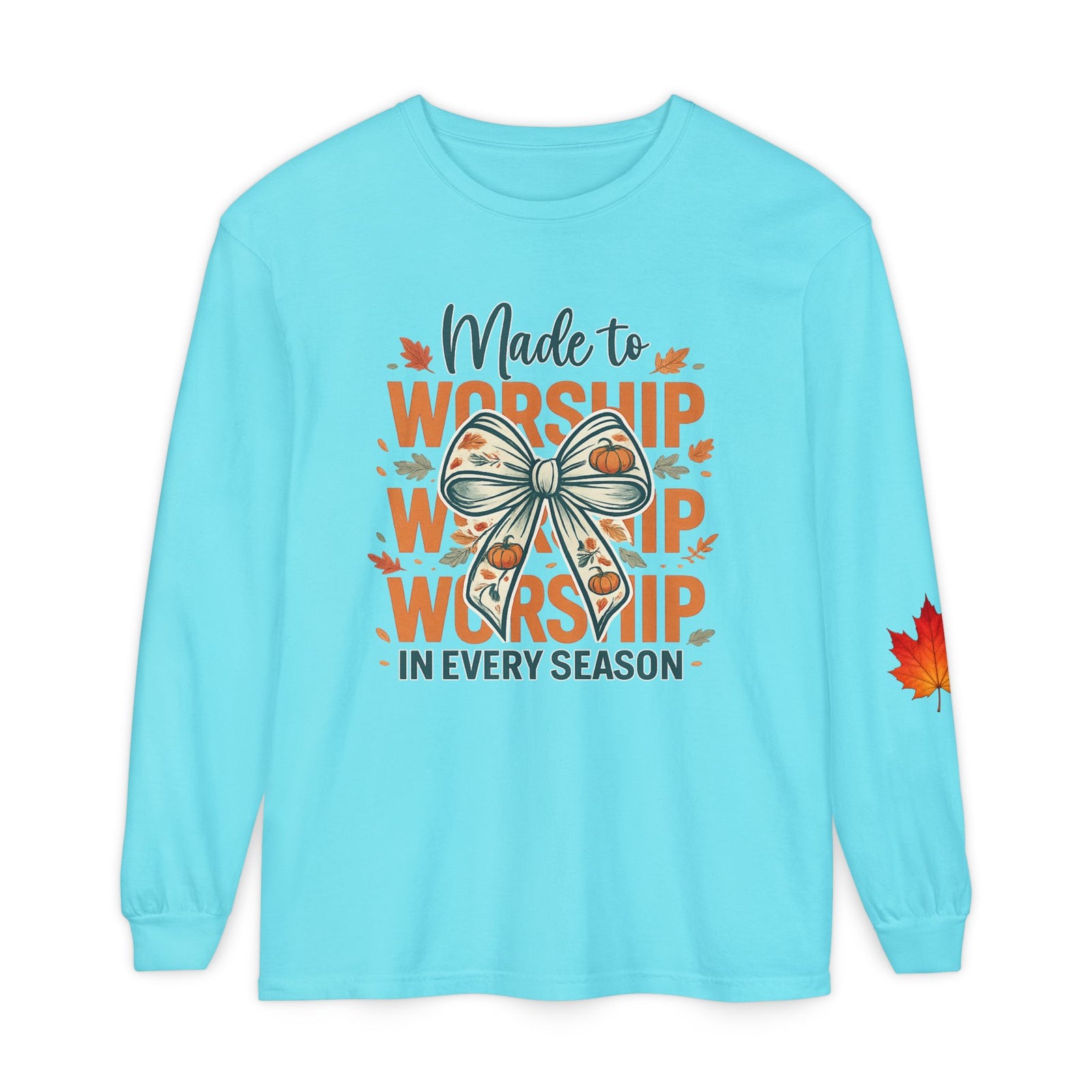 Long Sleeve Tee — "Made to Worship in Every Season" Fall Faith Shirt