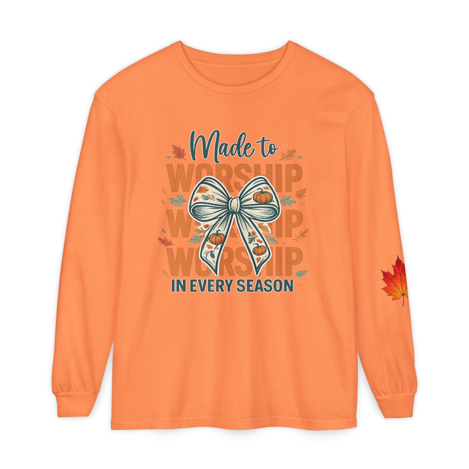 Long Sleeve Tee — "Made to Worship in Every Season" Fall Faith Shirt