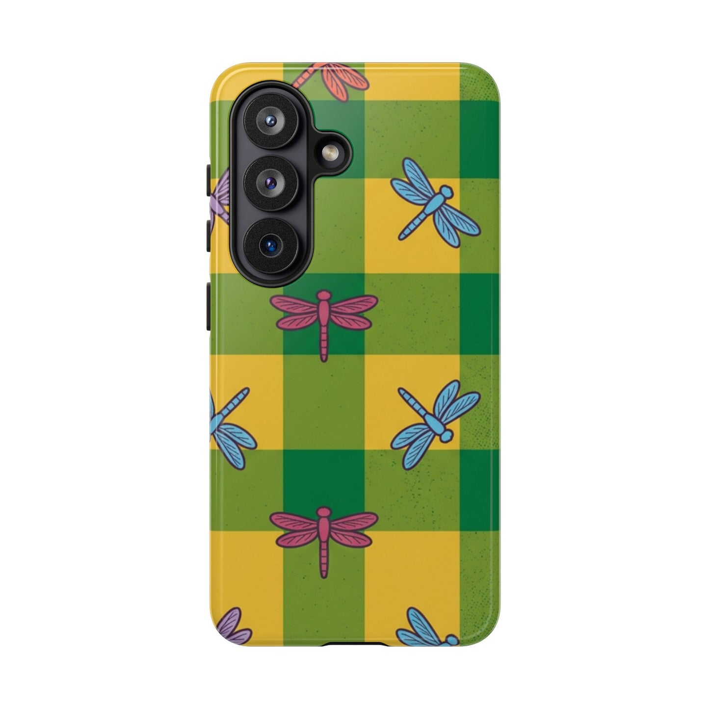 Dragonfly Check Phone Case — Colorful Plaid Protective Tough Case