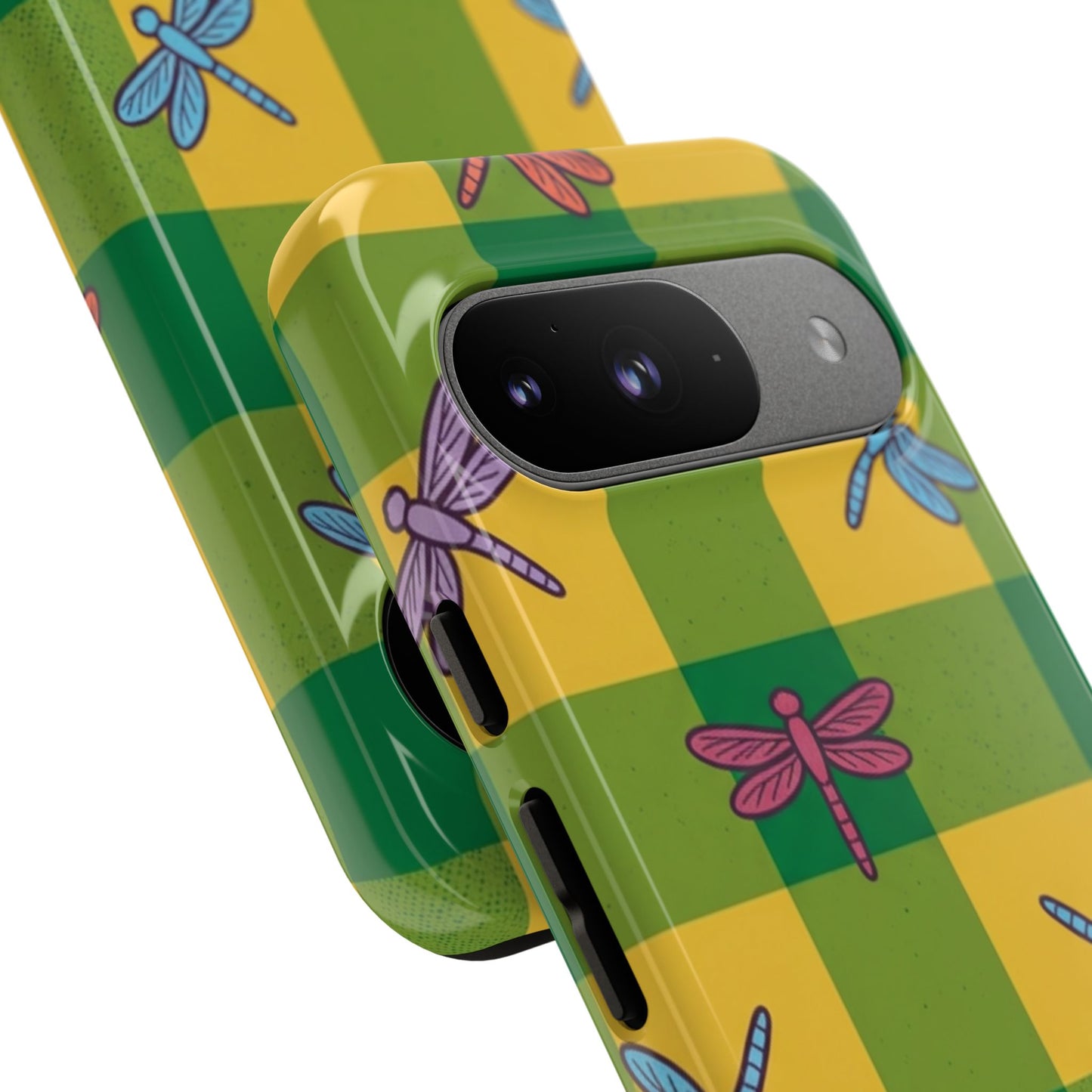 Dragonfly Check Phone Case — Colorful Plaid Protective Tough Case