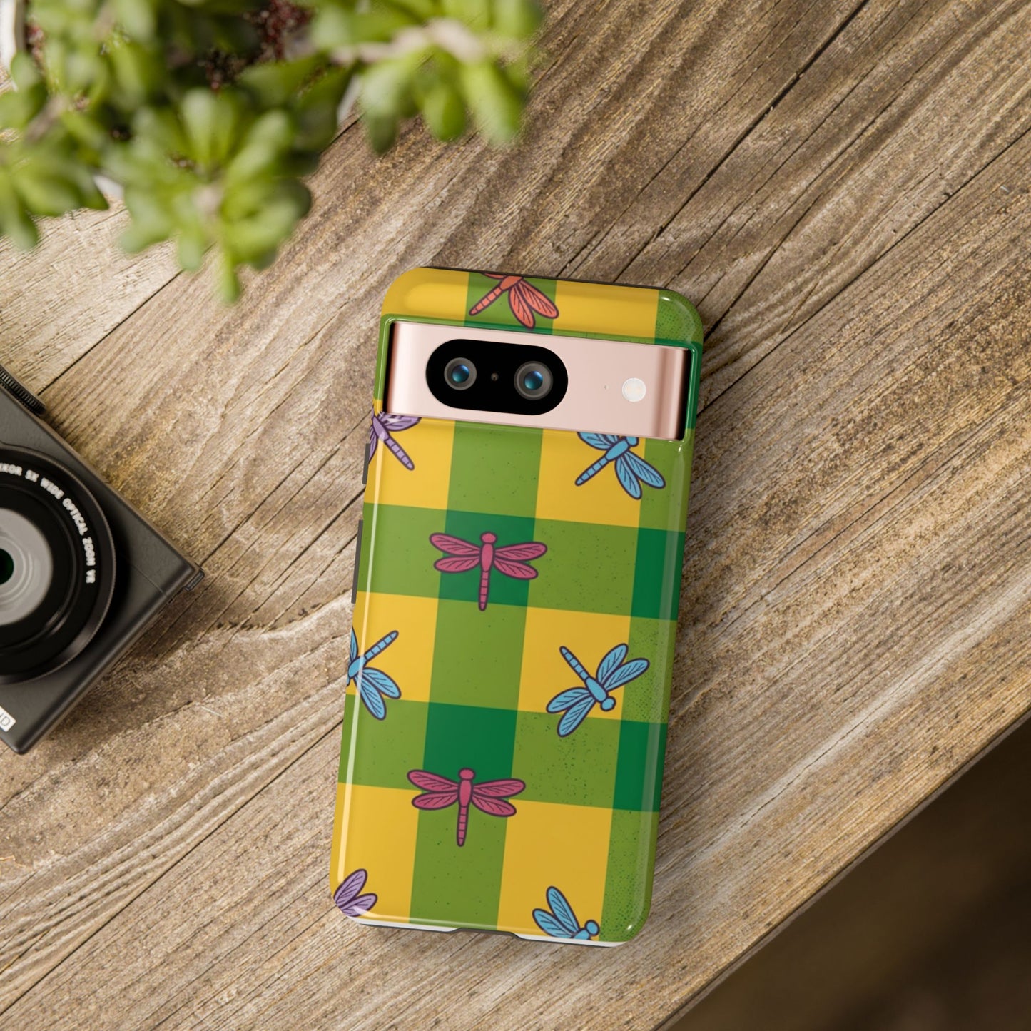 Dragonfly Check Phone Case — Colorful Plaid Protective Tough Case