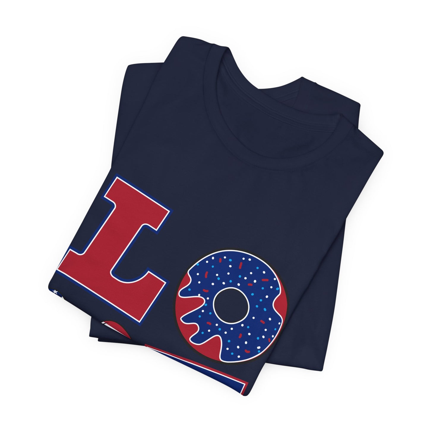 Patriotic LOVE T-Shirt — American Flag Donut & Flip-Flop Fourth of July Tee