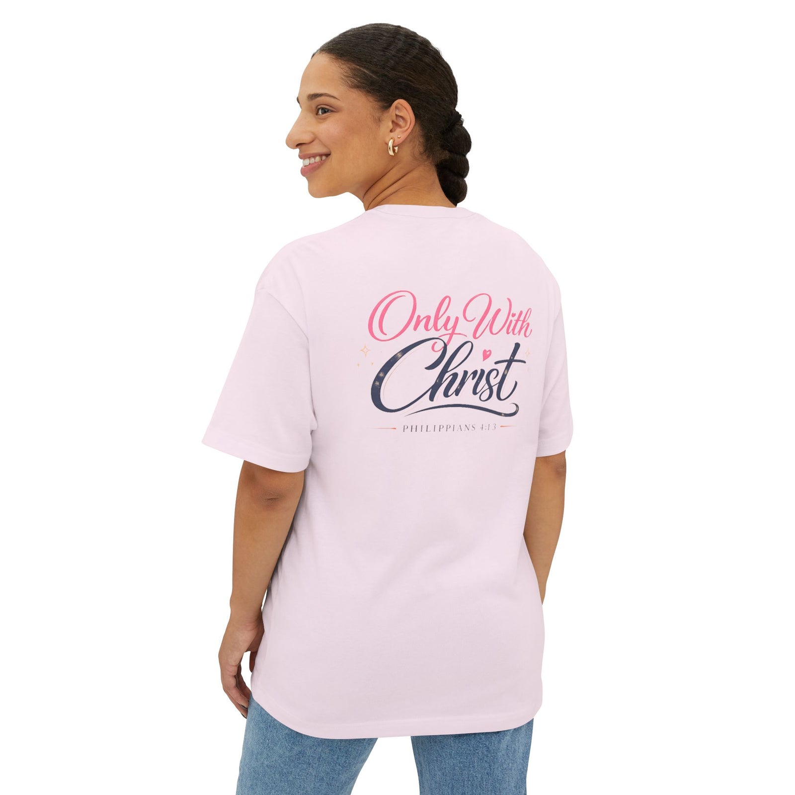 Faith Graphic Tee — "Only With Christ" Oversized Boxy T-Shirt