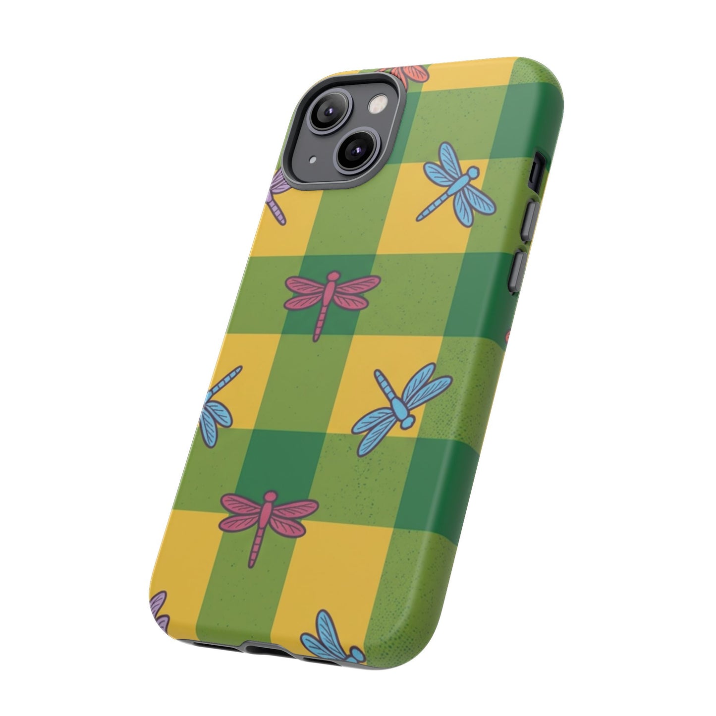 Dragonfly Check Phone Case — Colorful Plaid Protective Tough Case