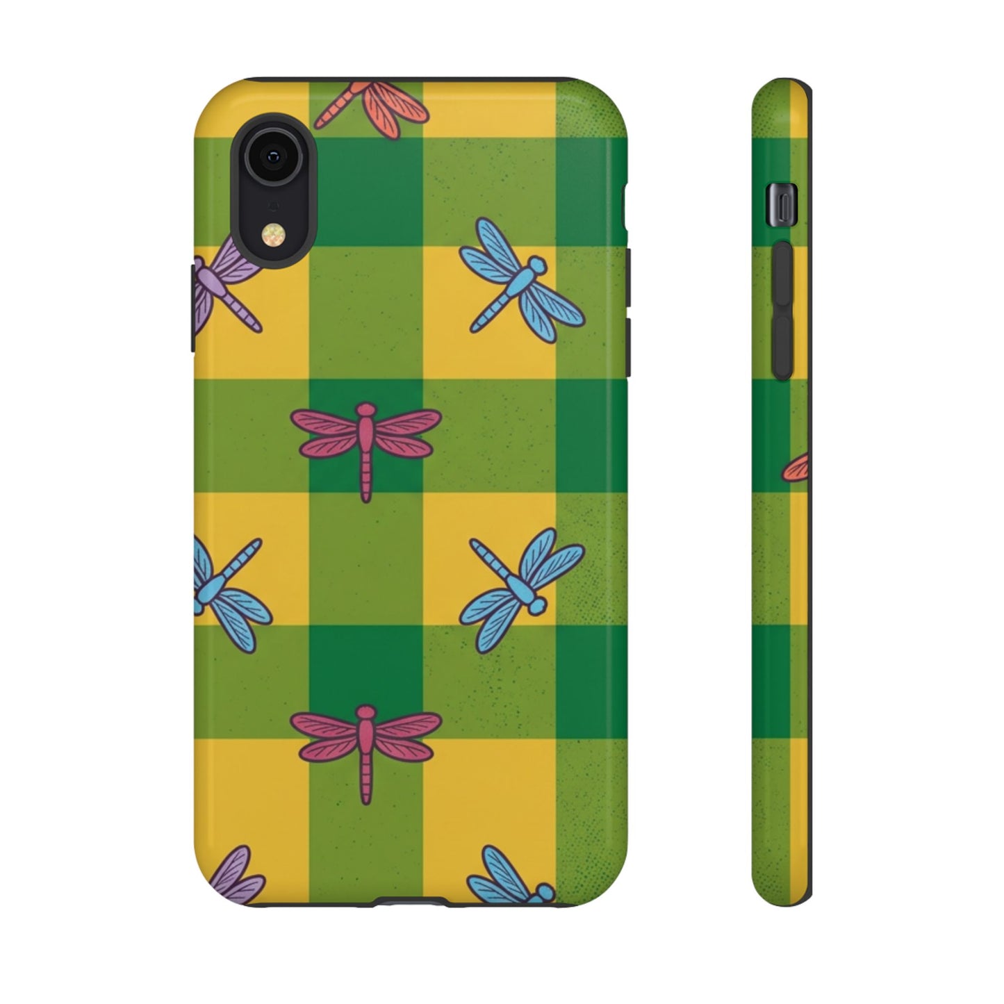 Dragonfly Check Phone Case — Colorful Plaid Protective Tough Case