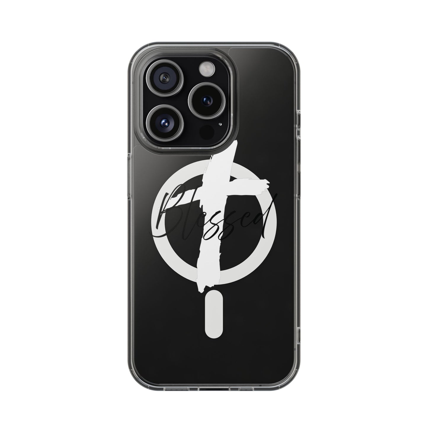 Clear Magnetic Phone Case — "Blessed" Cross Graphic