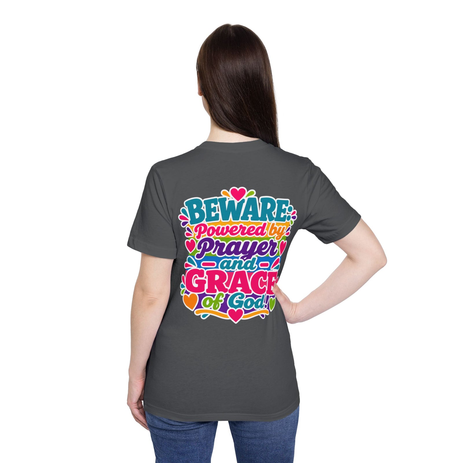 Christian Prayer & Grace T-Shirt — “Beware: Powered by Prayer and Grace of God”