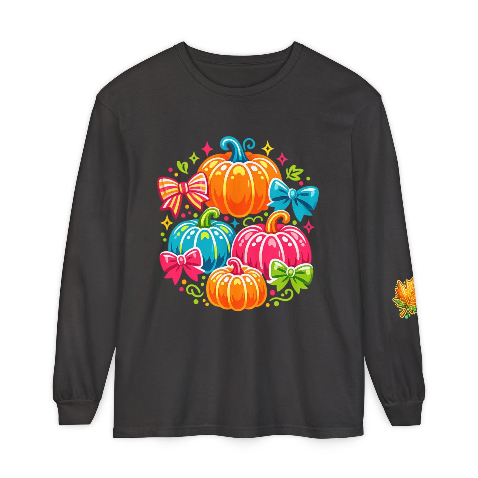 Cute Colorful Pumpkins Long Sleeve Tee — Fall Pumpkin Patch Graphic
