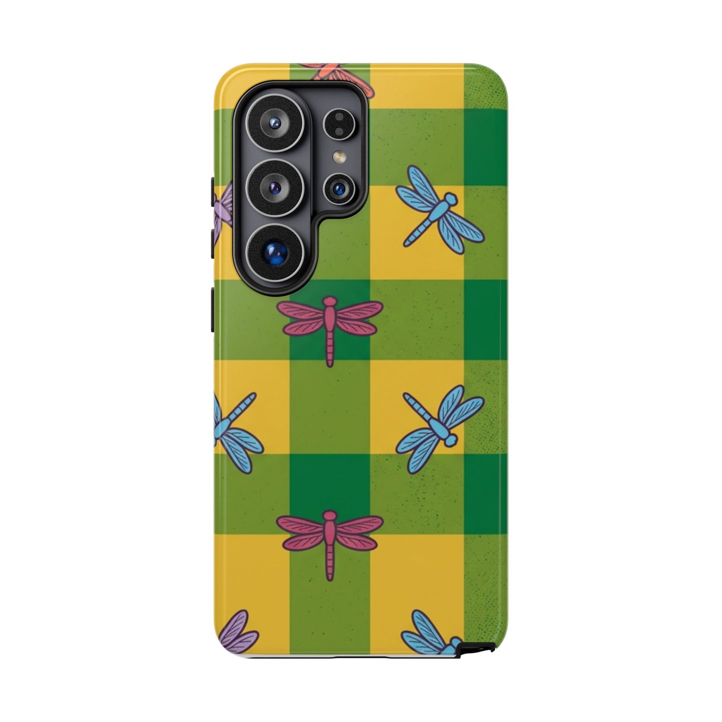 Dragonfly Check Phone Case — Colorful Plaid Protective Tough Case